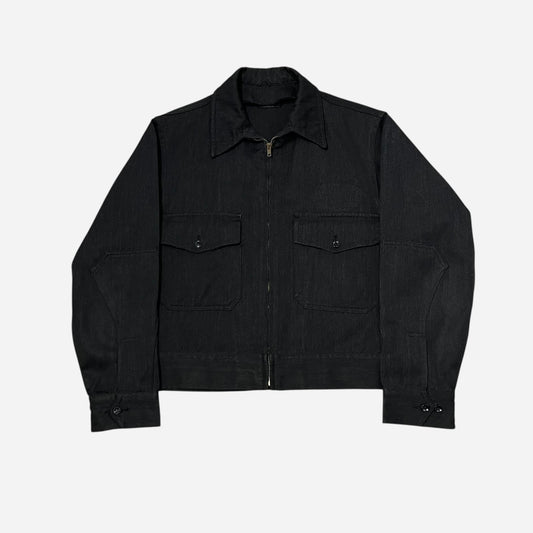 1960s Black cotton whipcord boxy work jacket (M)