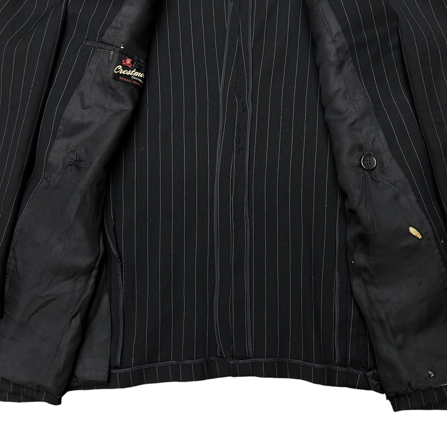 1930s Black double breasted pinstripe suit jacket (L)