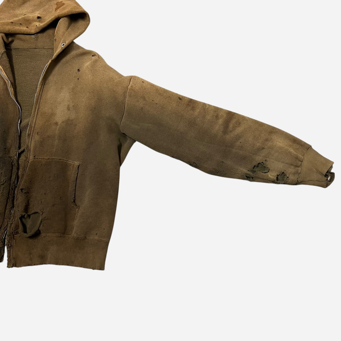1960s Brown zip up hoodie oil stained (M/L)