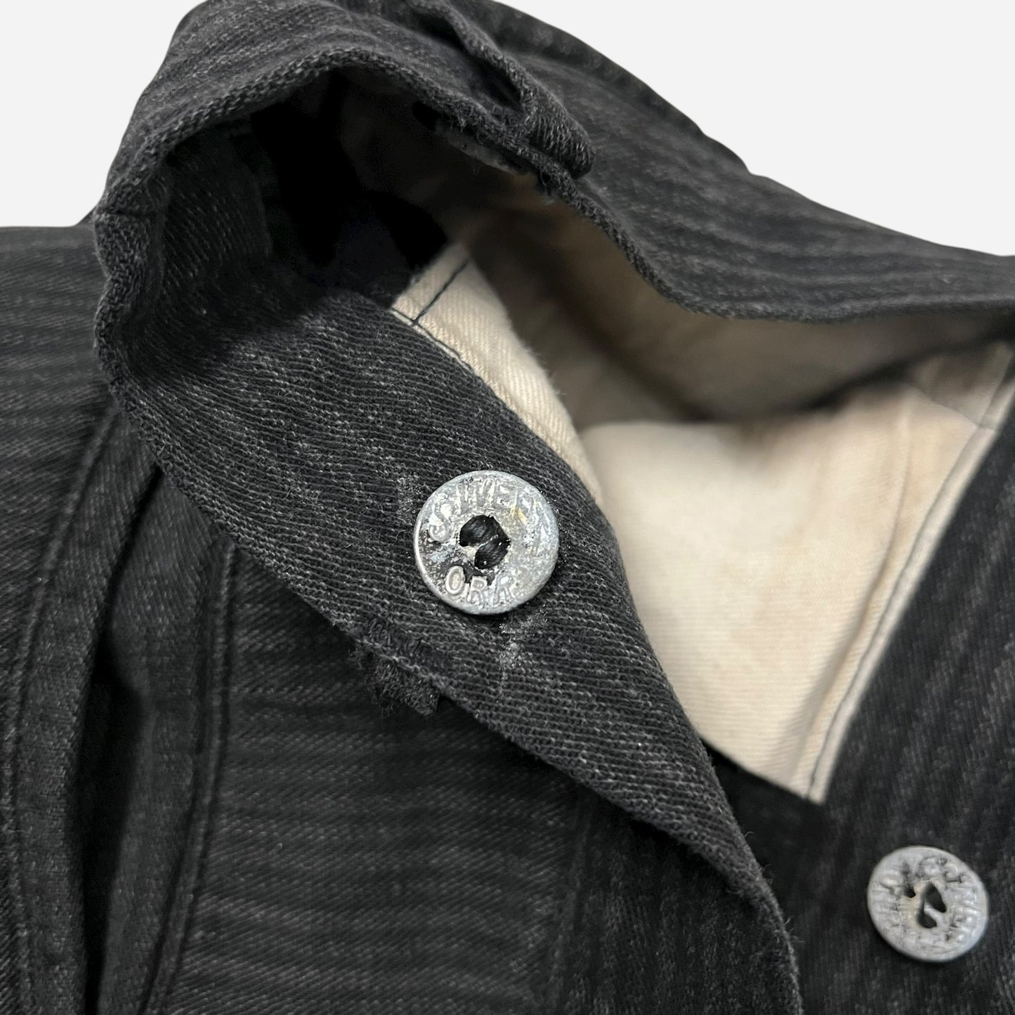 1930s Sweet Orr cotton striped salt & pepper heavily repaired pants (30w)