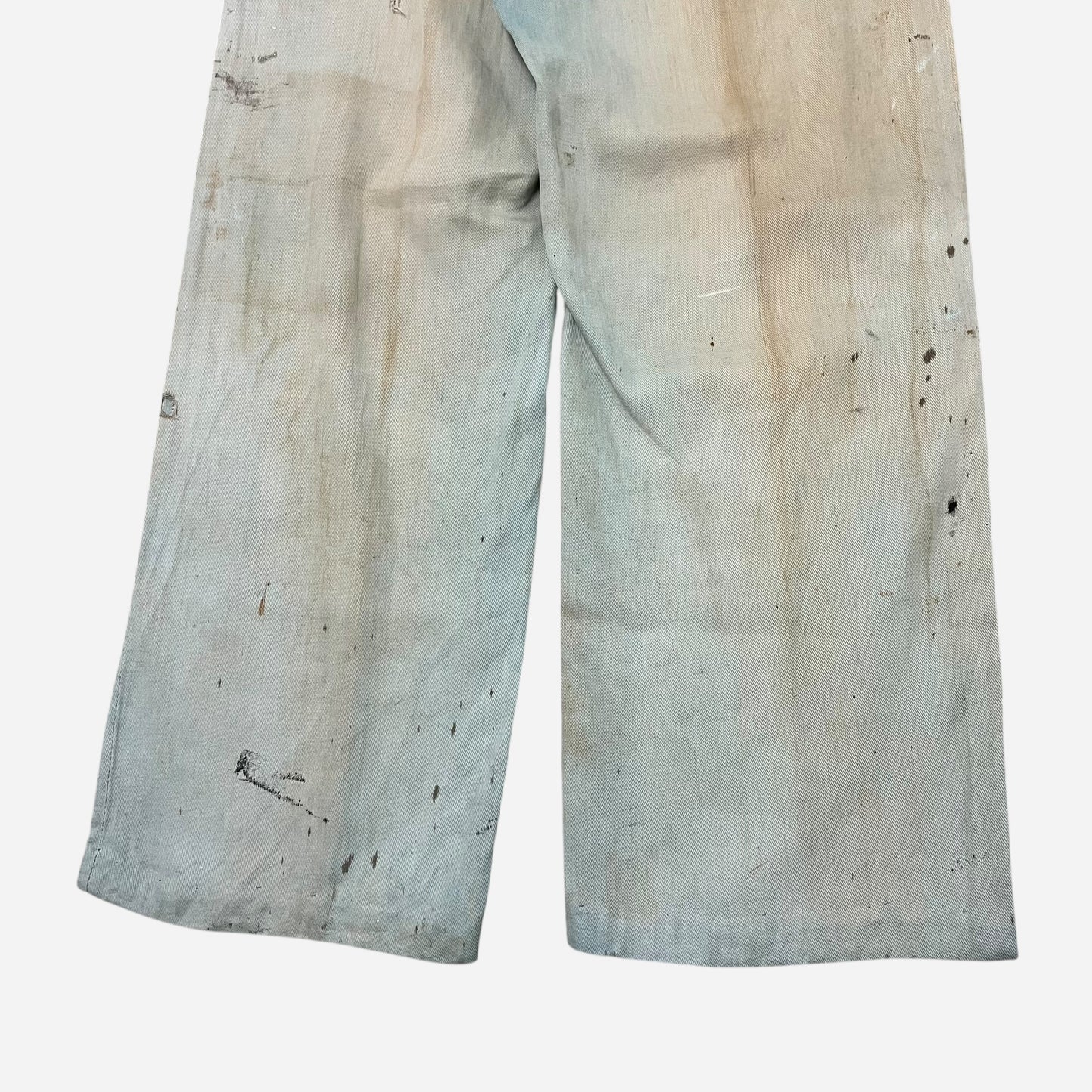 1940s Light cotton paint splatter blue button fly pants (30w)