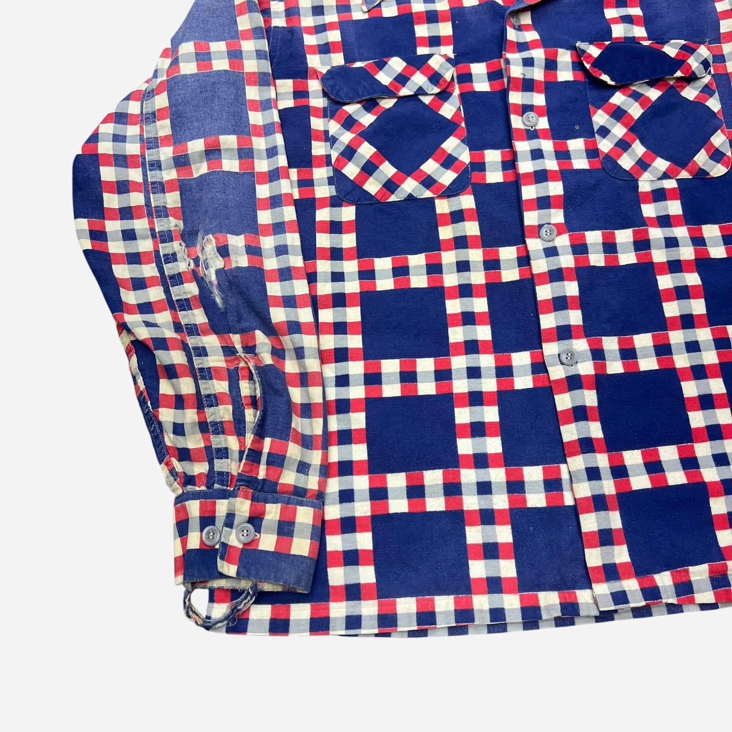 1940s Big Yank Yankshire cotton printed plaid flannel loop collar shirt farmer worn (L)