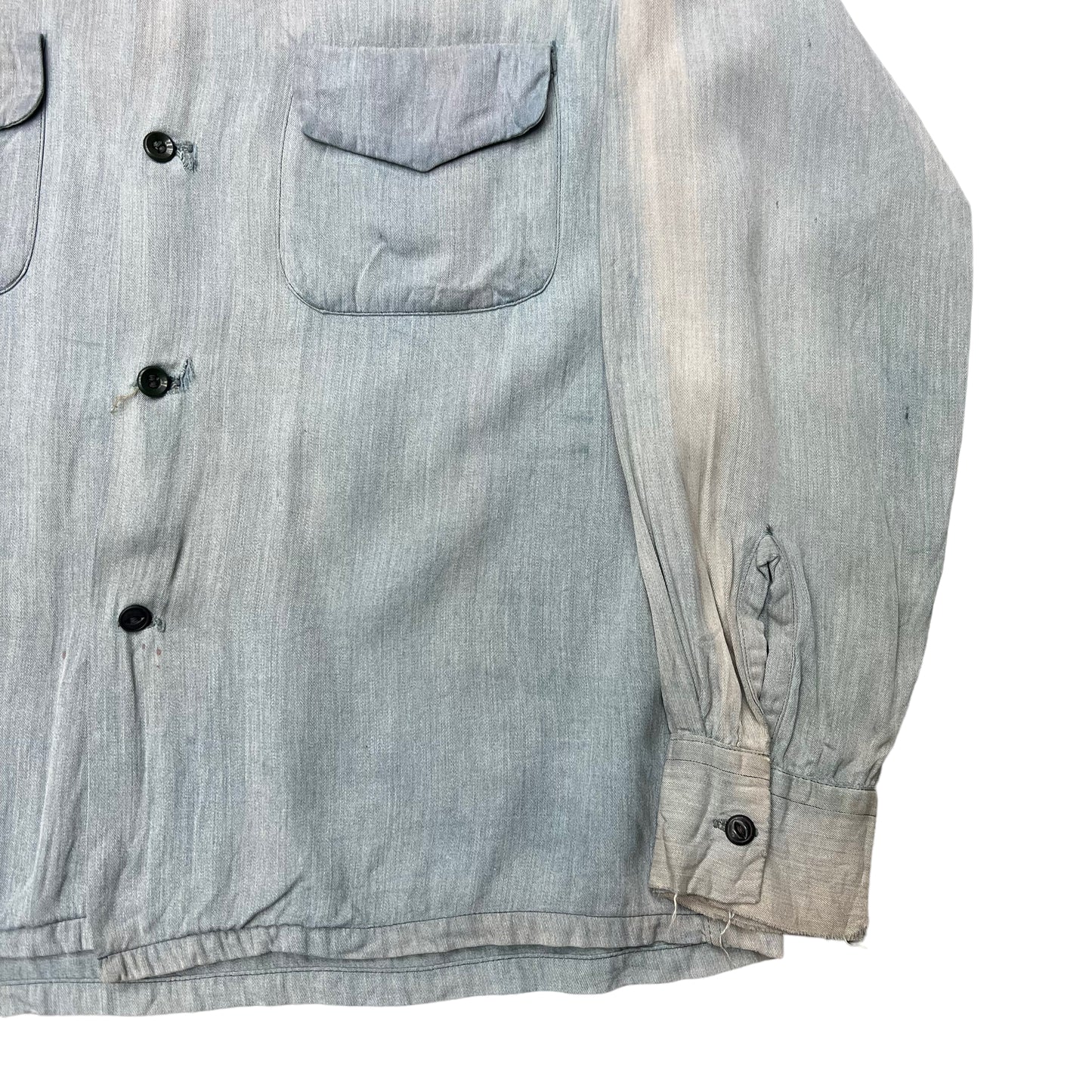 1940s Distressed faded rayon loop collar shirt (S/M)