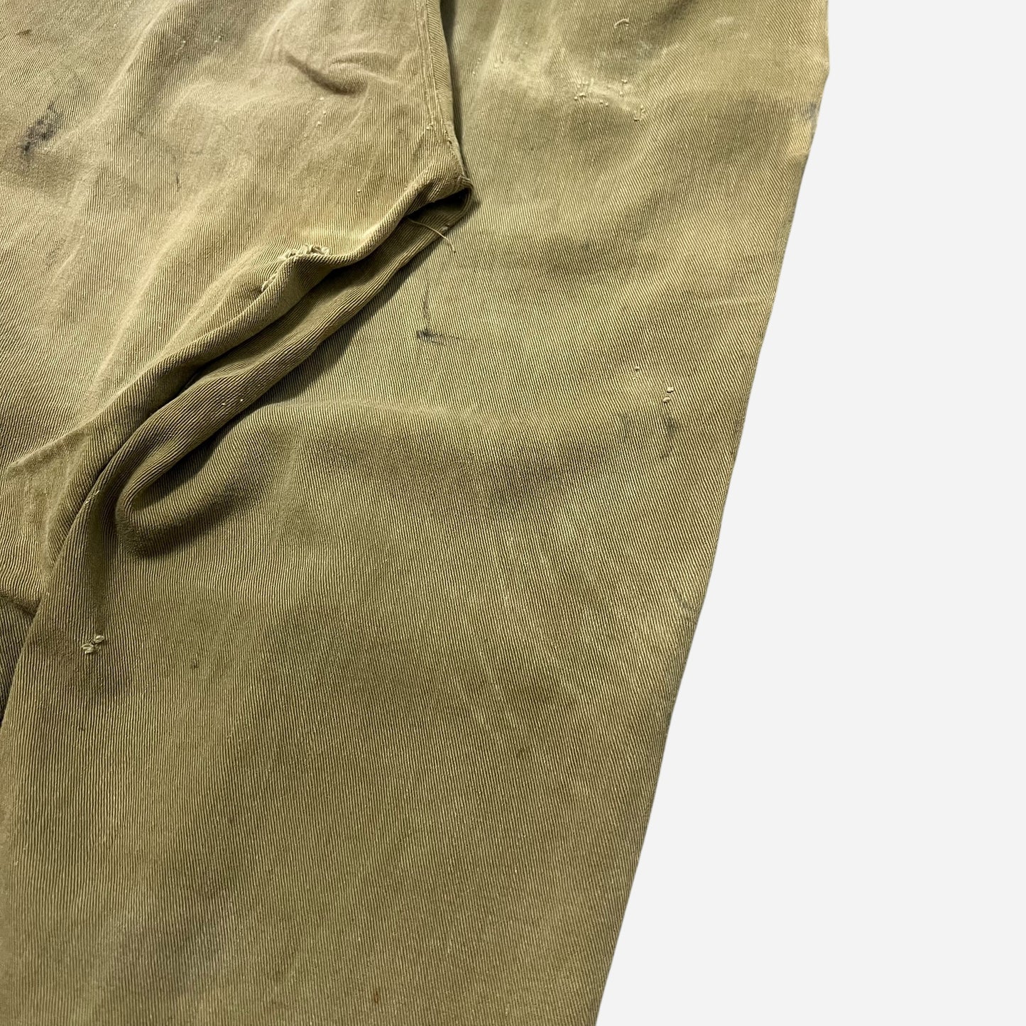 1930s Olive green light cotton match strike button fly pants (33w)