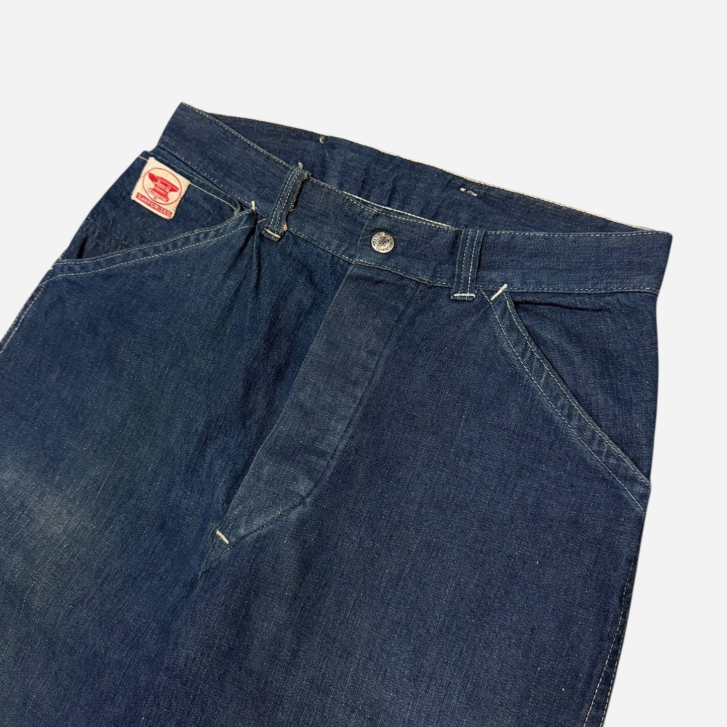 1940s Anvil lace back dark wash denim donut button fly jeans (29w)