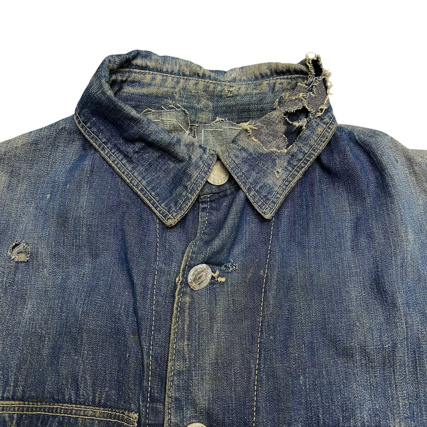 1920s Allen Overall repaired denim chore coat (M)