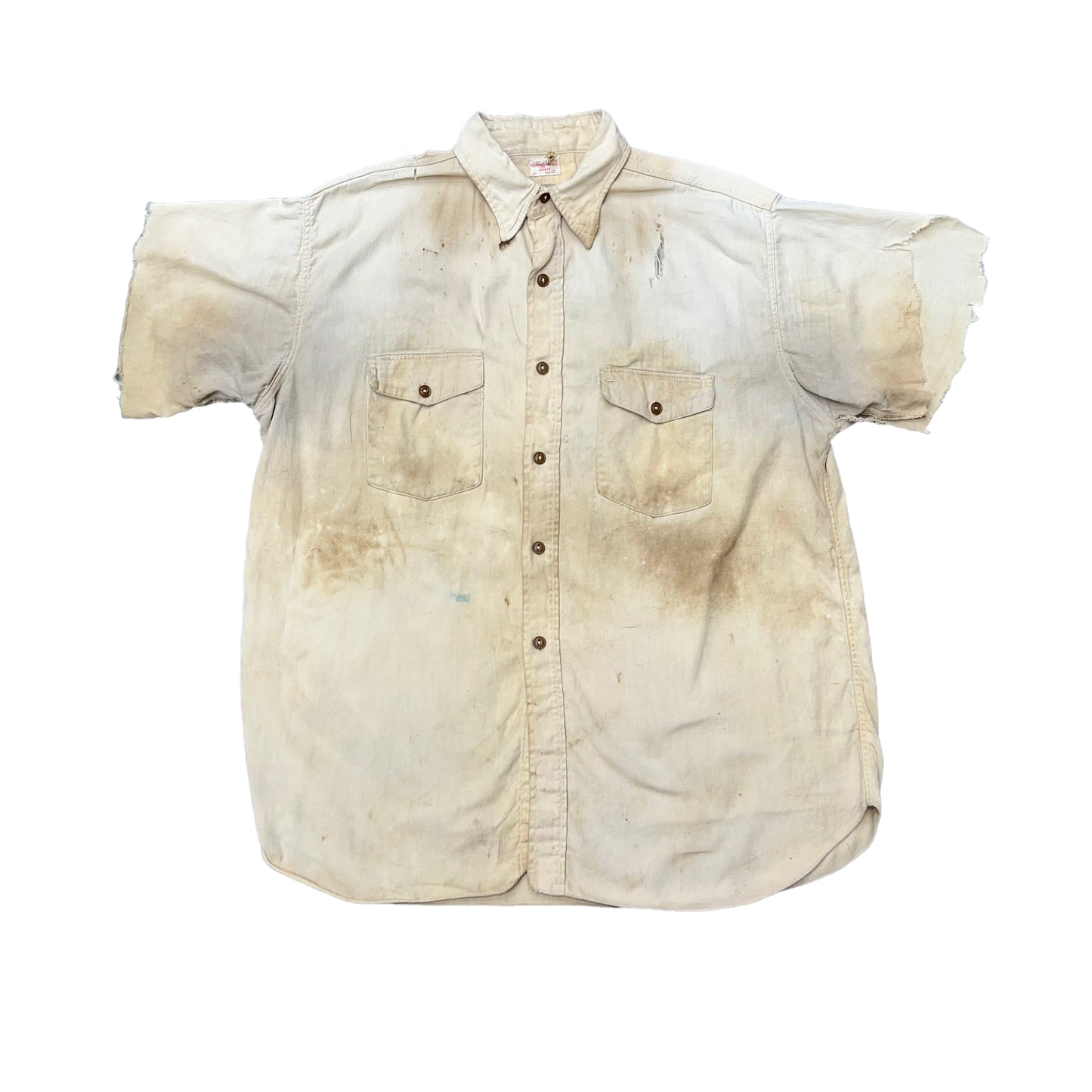 1930s-1940s Trout master faded khaki work shirt (L)