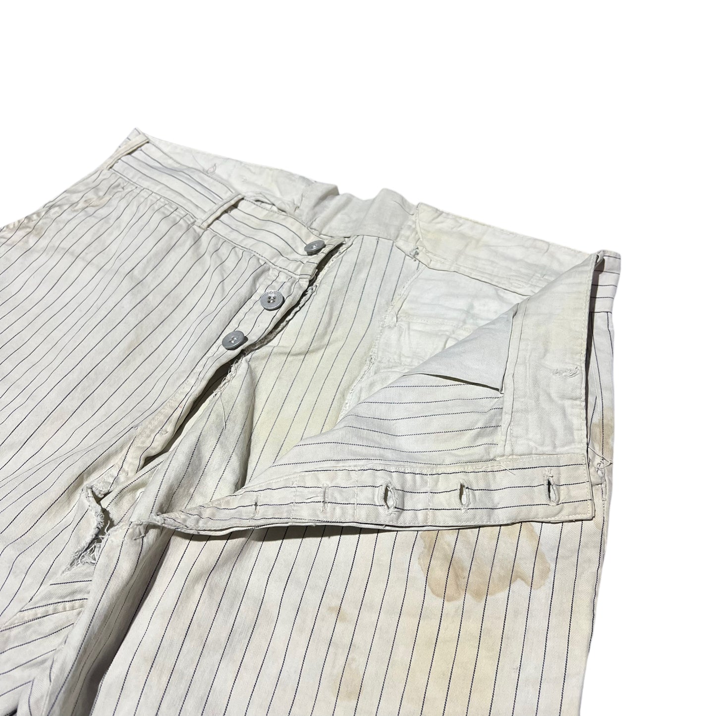 1930s Hapgrade metal button fly white striped work pants (36w)