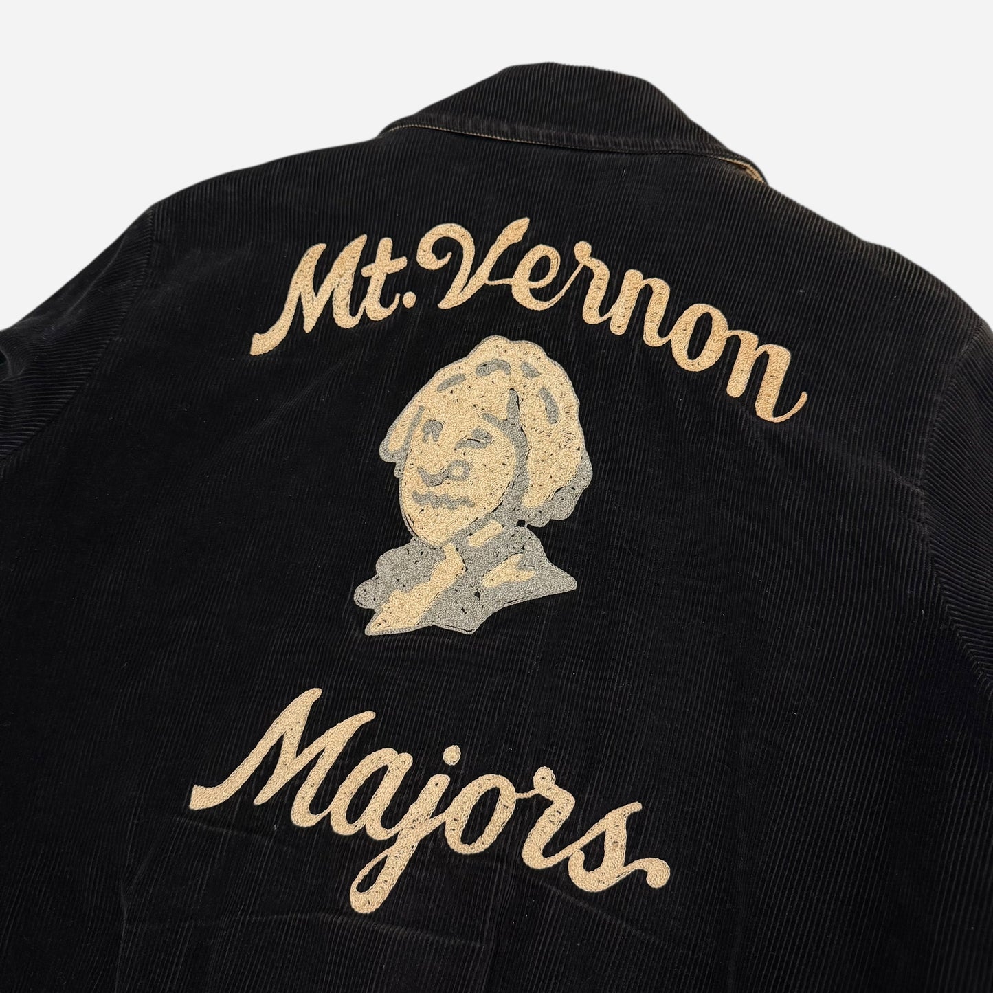 1960s Black corduroy chain stitched embroidered quilt lined jacket (M)