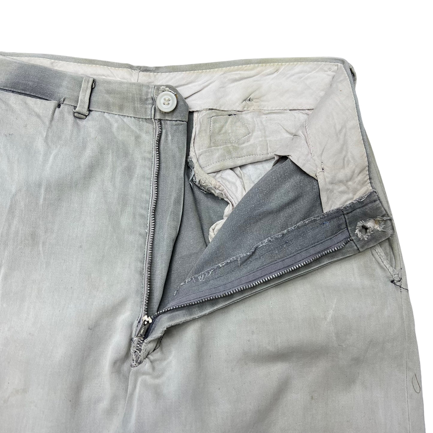 1940s Sun faded grey buckleback cotton work pants (30w)