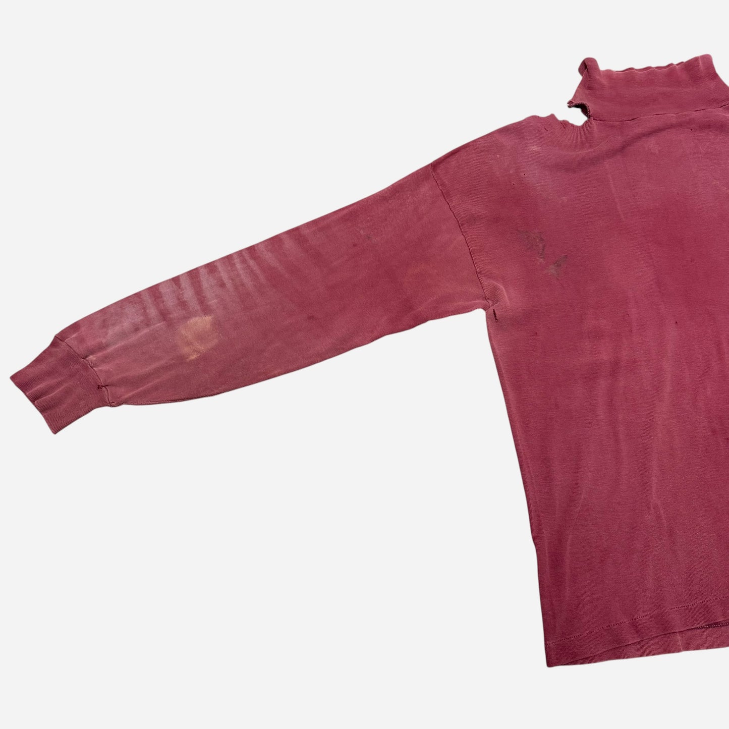 1940s Red sun faded farmer overall strap fade mock neck cotton shirt (L)
