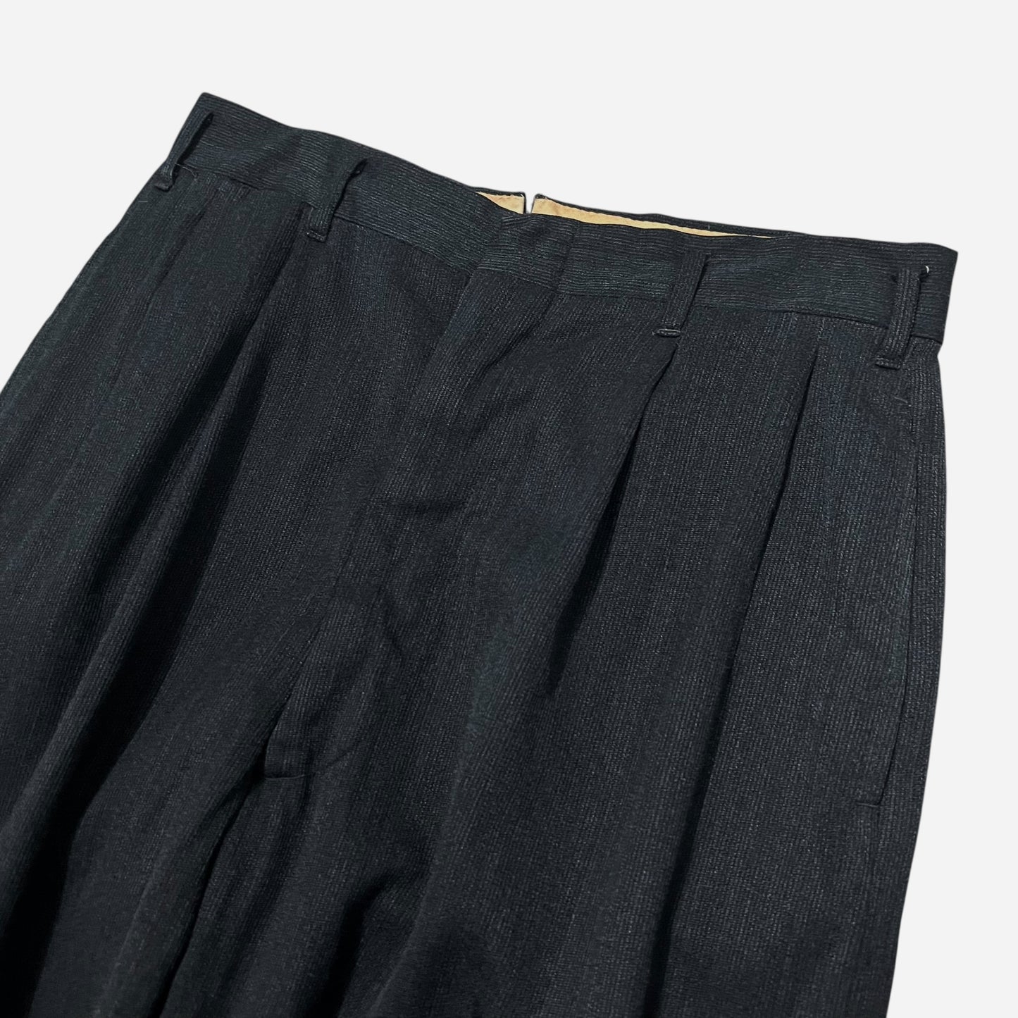 1940s Black/navy textured cotton pleated pants (30w)