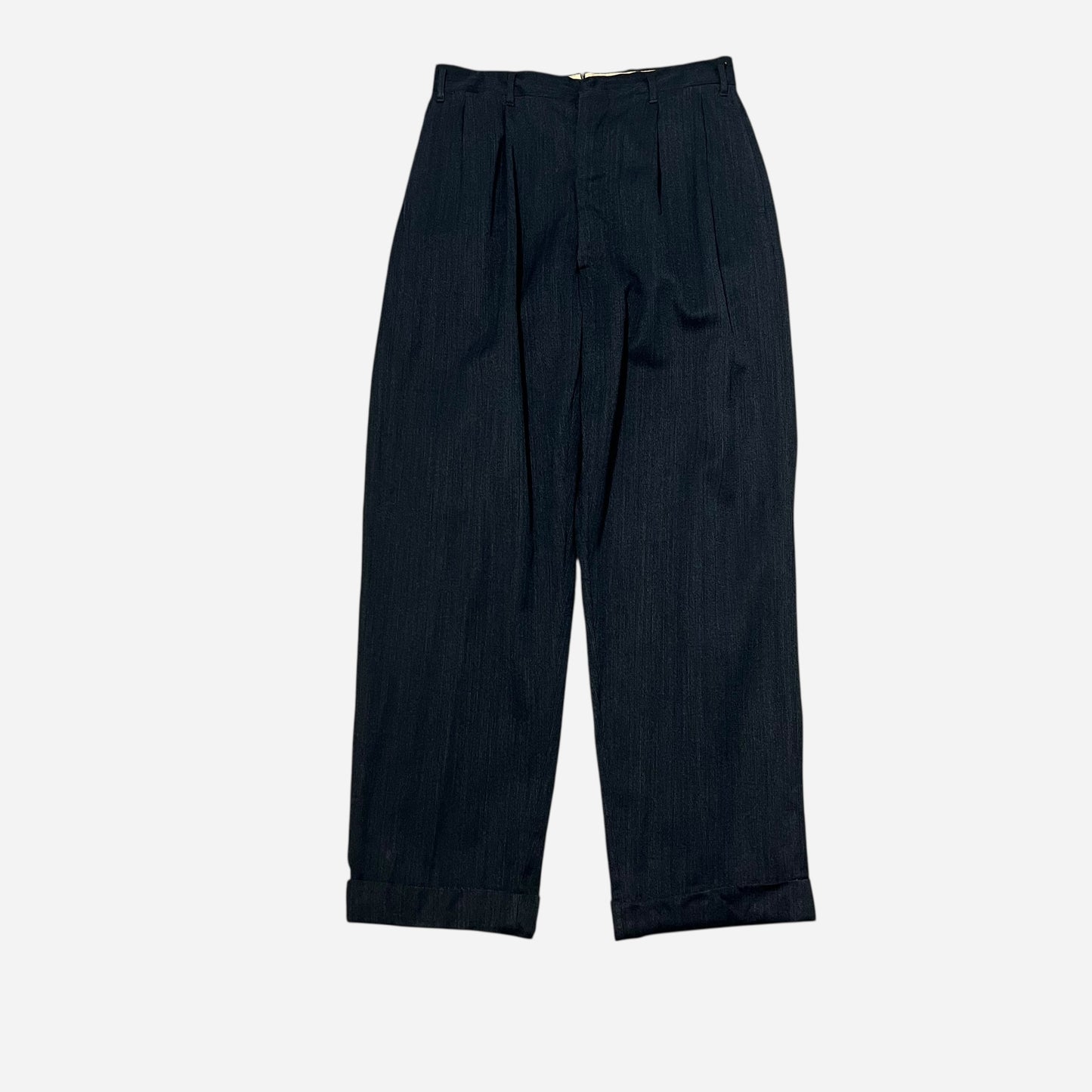 1940s Black/navy textured cotton pleated pants (30w)