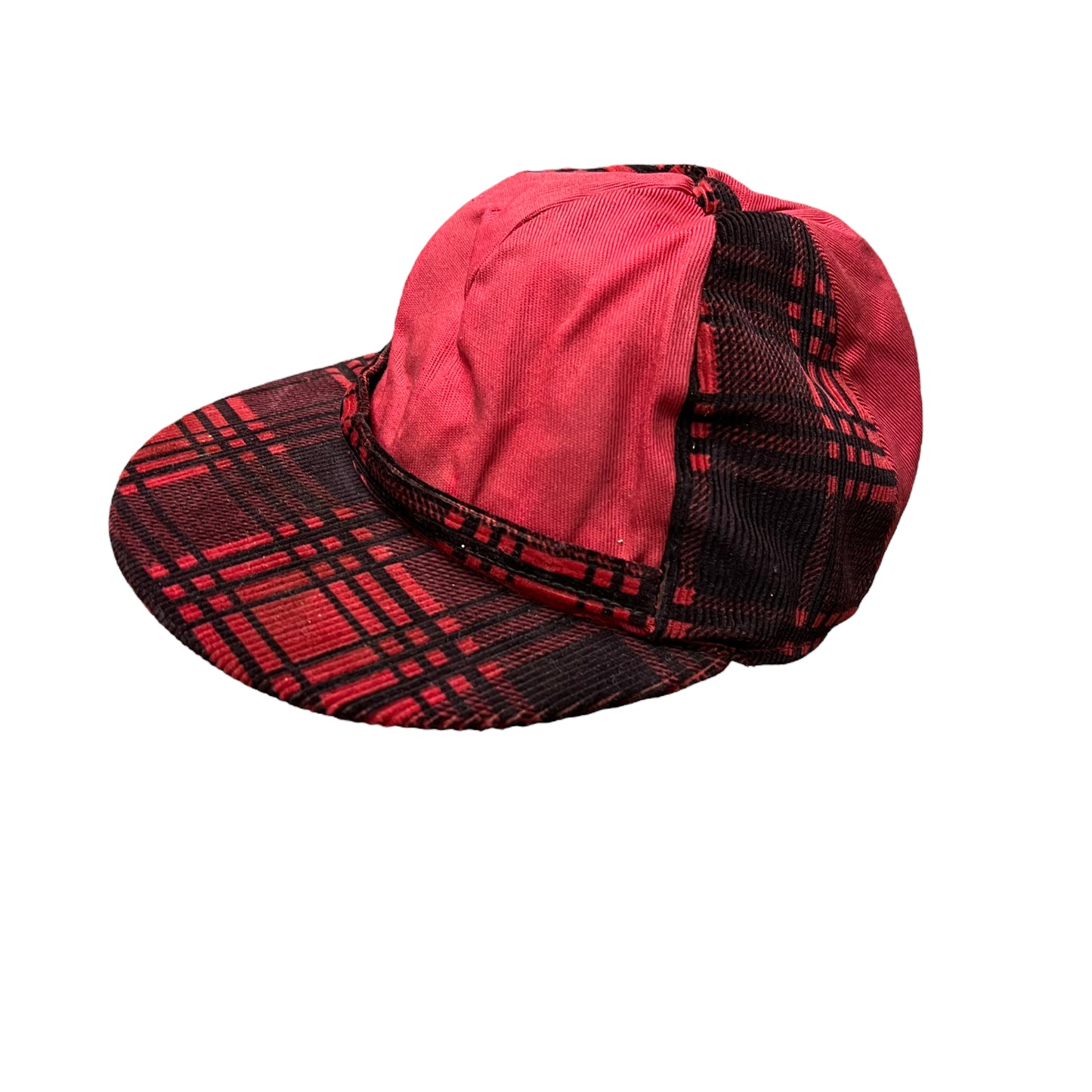 1930s 1940s NOS red plaid corduroy hat (6 5/8)