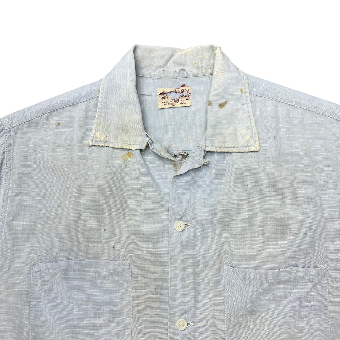 1950s Penney’s Towncraft distressed blue cotton loop collar shirt (M)