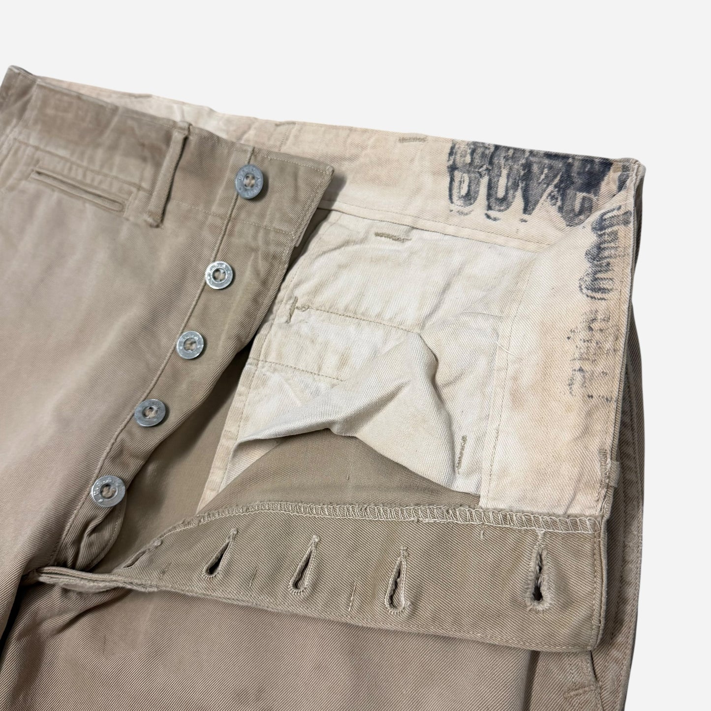 1930s US Army zinc button khaki chinos (30w)