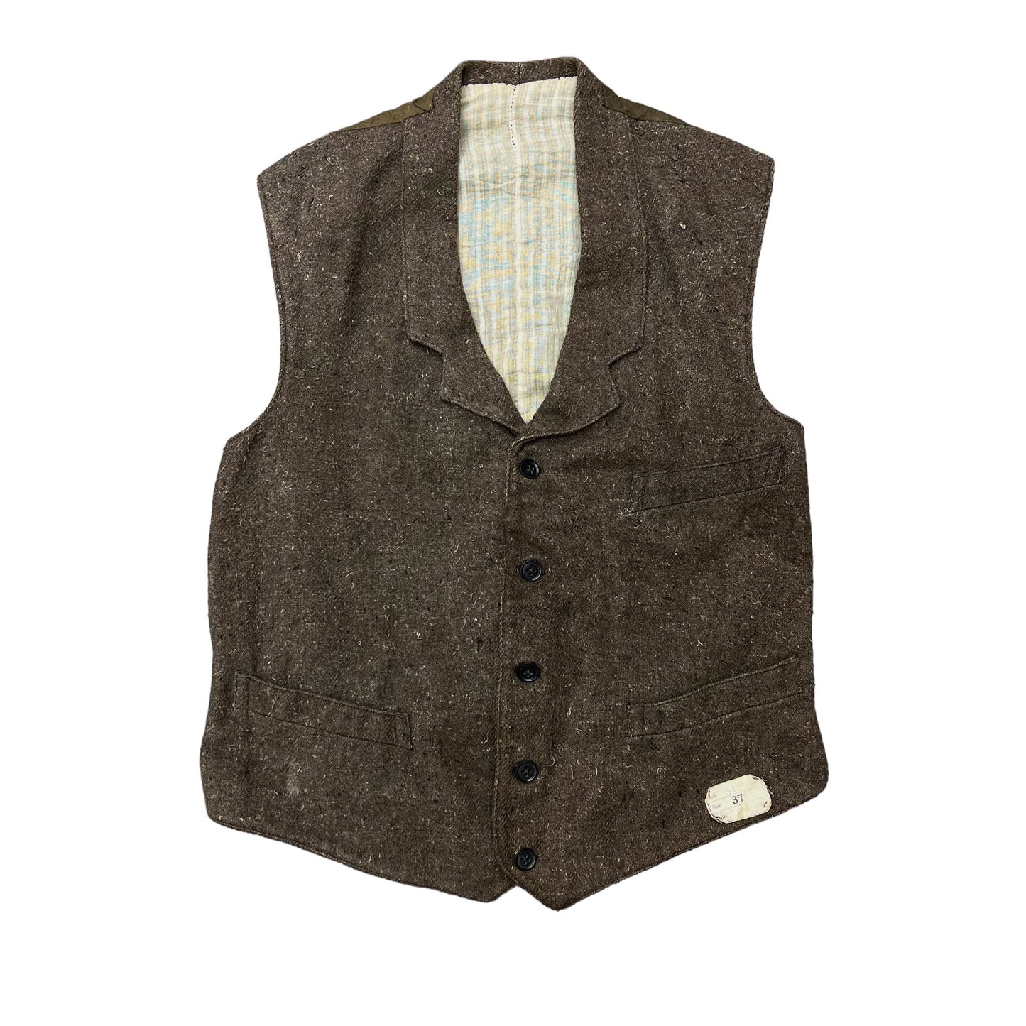 1900s-1910s NOS brown fleck wool striped linen work vest (S)