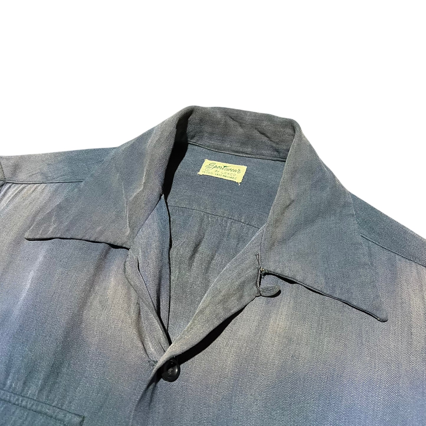 1940s Blue rayon loop collar shirt farmer worn dart collar (S)