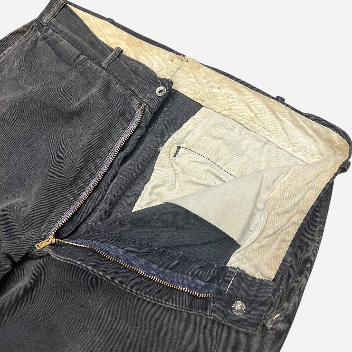1950s Black cotton buckle back work pants (31w)
