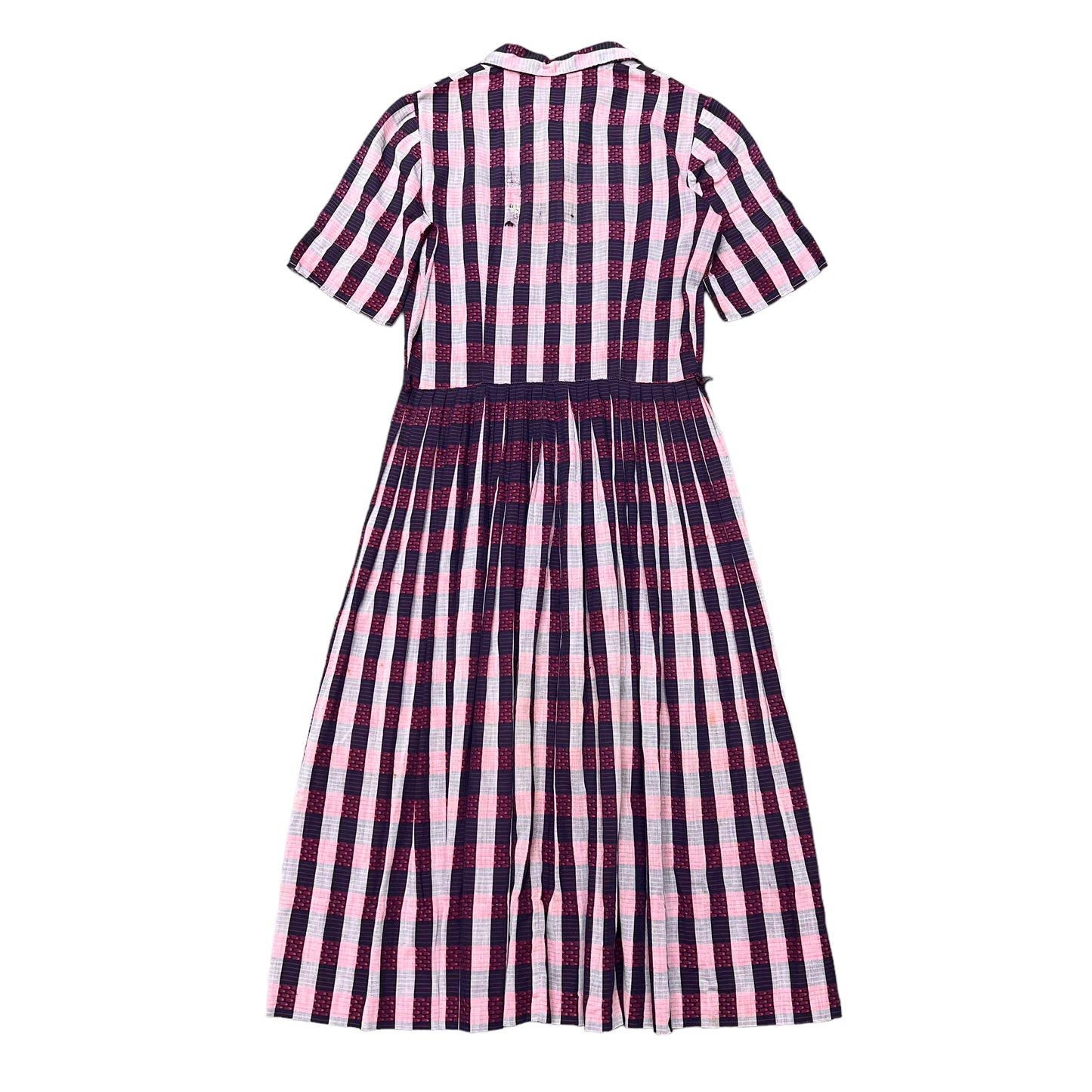 1930s-1940s Red/pink plaid cotton dress