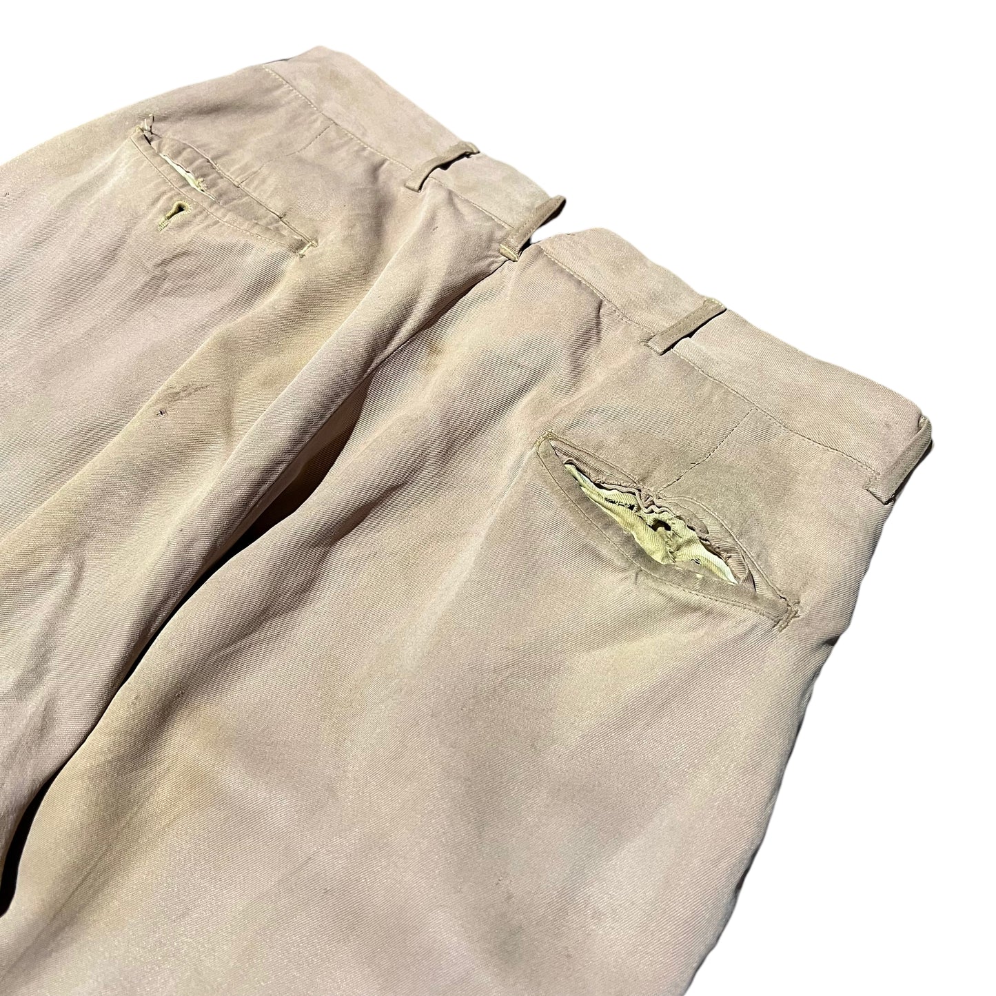 1940s Pink pleated button fly rayon pants (32w)