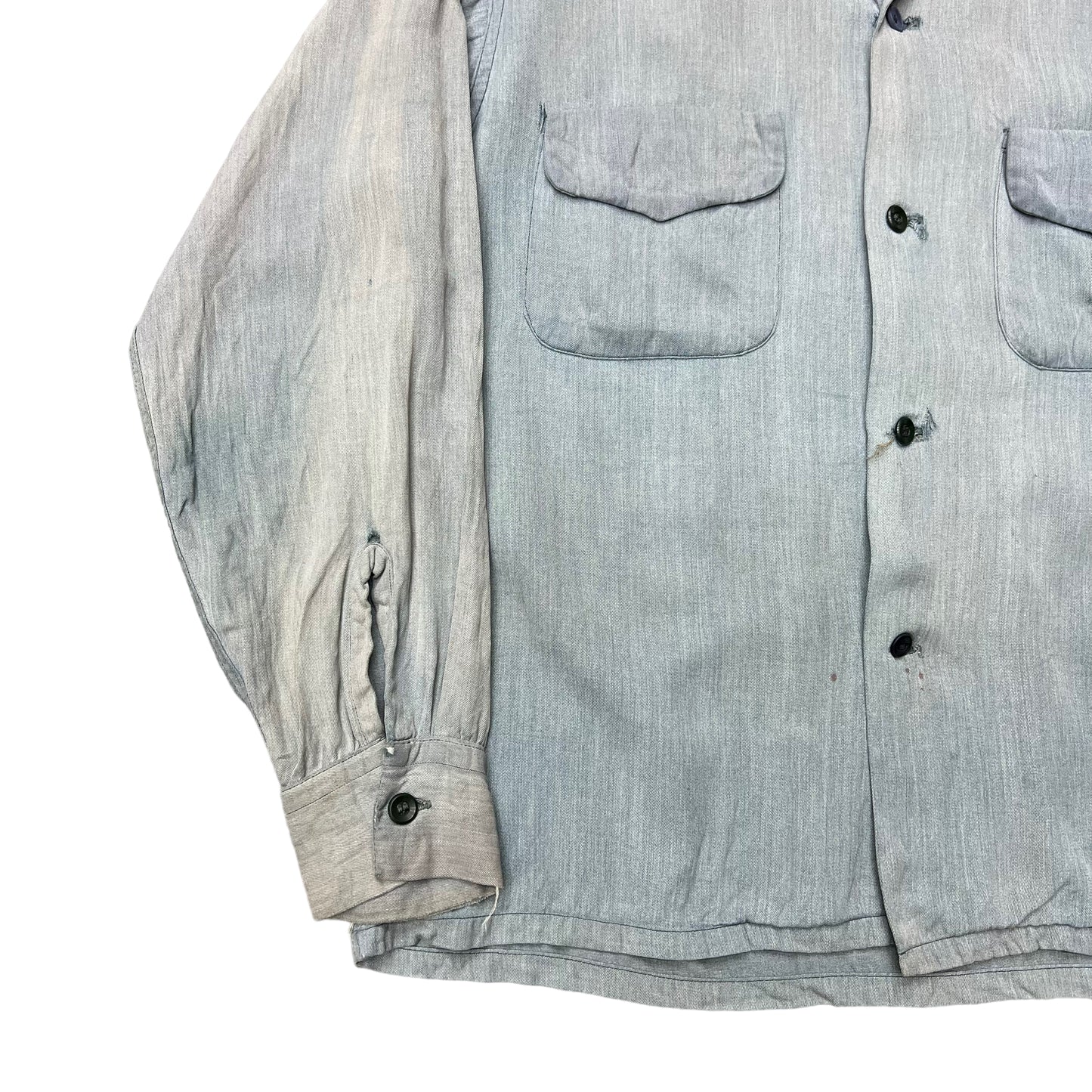 1940s Distressed faded rayon loop collar shirt (S/M)