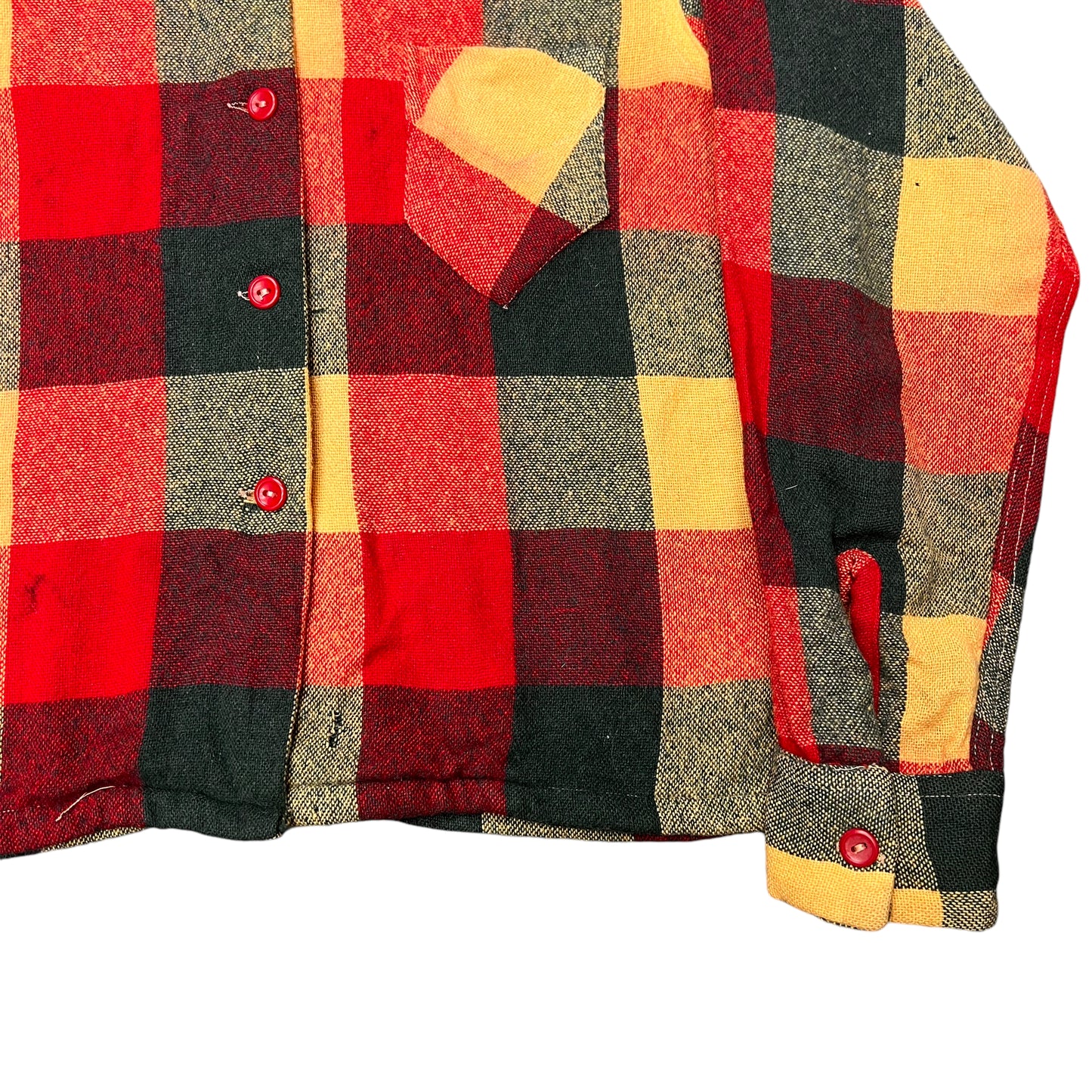 1940s Women’s red box plaid wool shirt flannel (S)