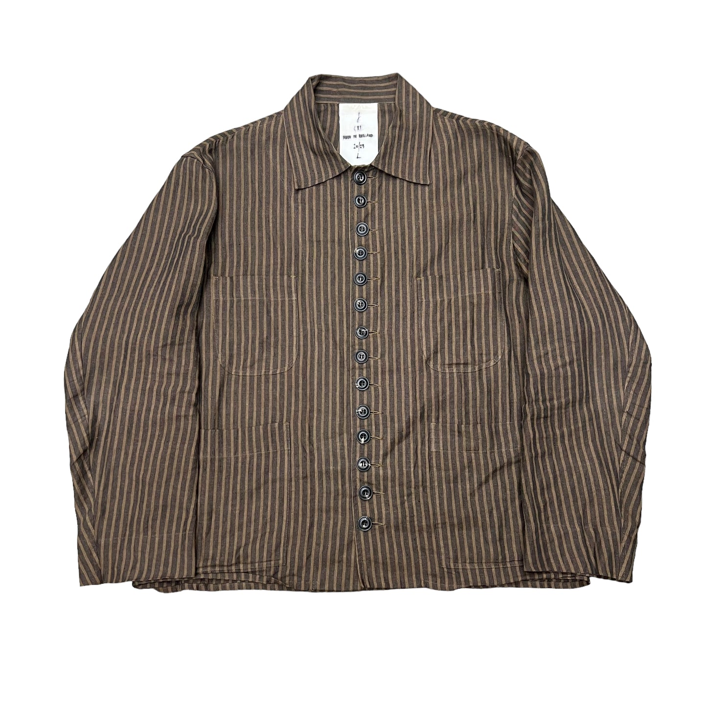 John Alexander Skelton brown striped linen shirt (L)