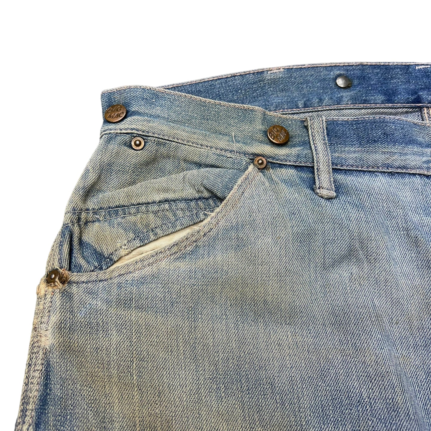 1920s Big Mac repaired buckle back carpenter denim jeans (35w)