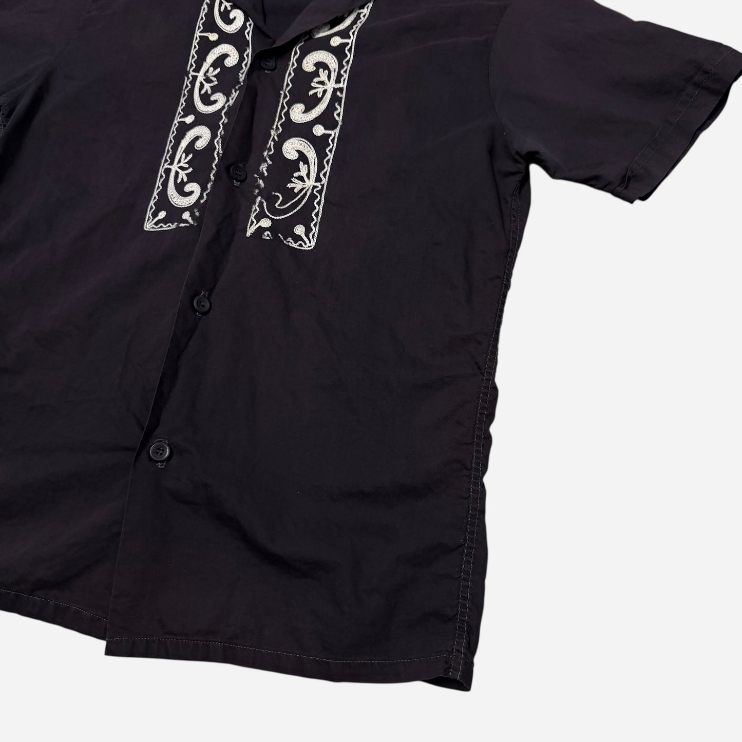 1950s Black cotton guayabera loop collar shirt (S/M)