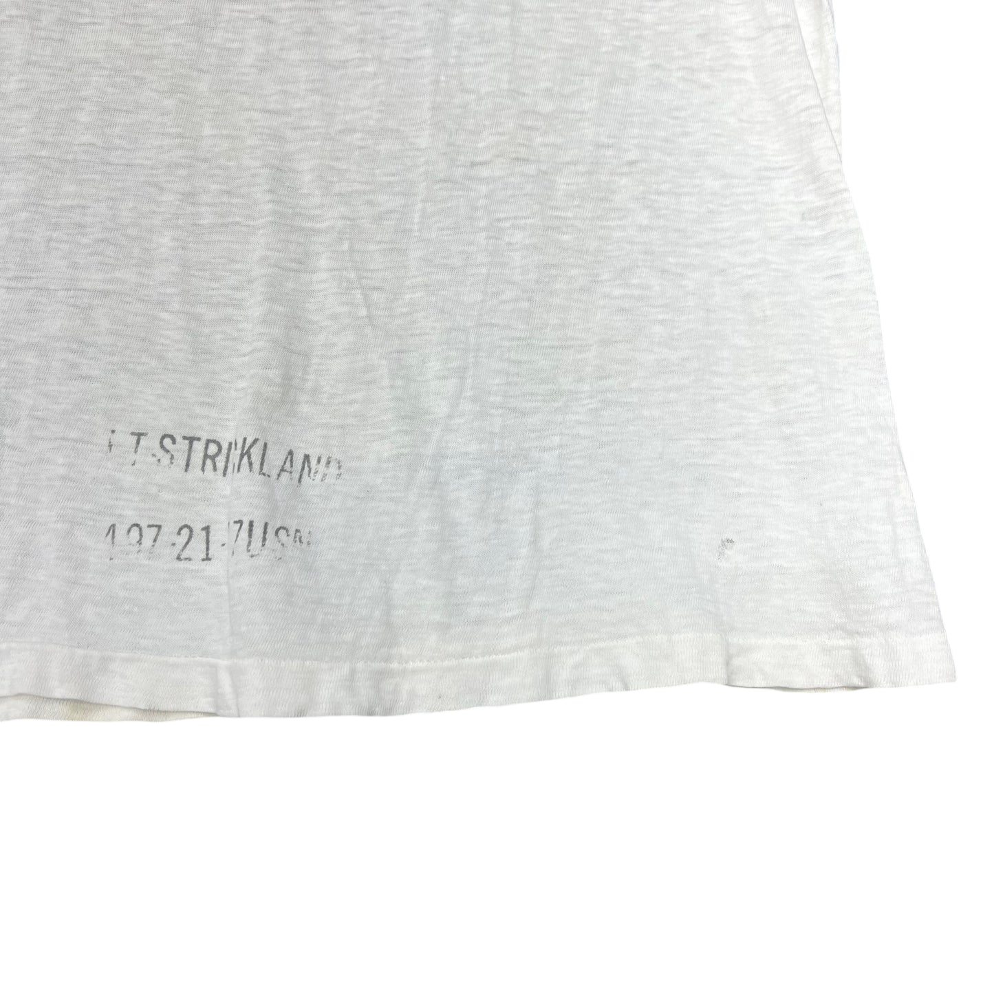 1950s Thrashed USN Korean War stenciled thin white t shirt (M)