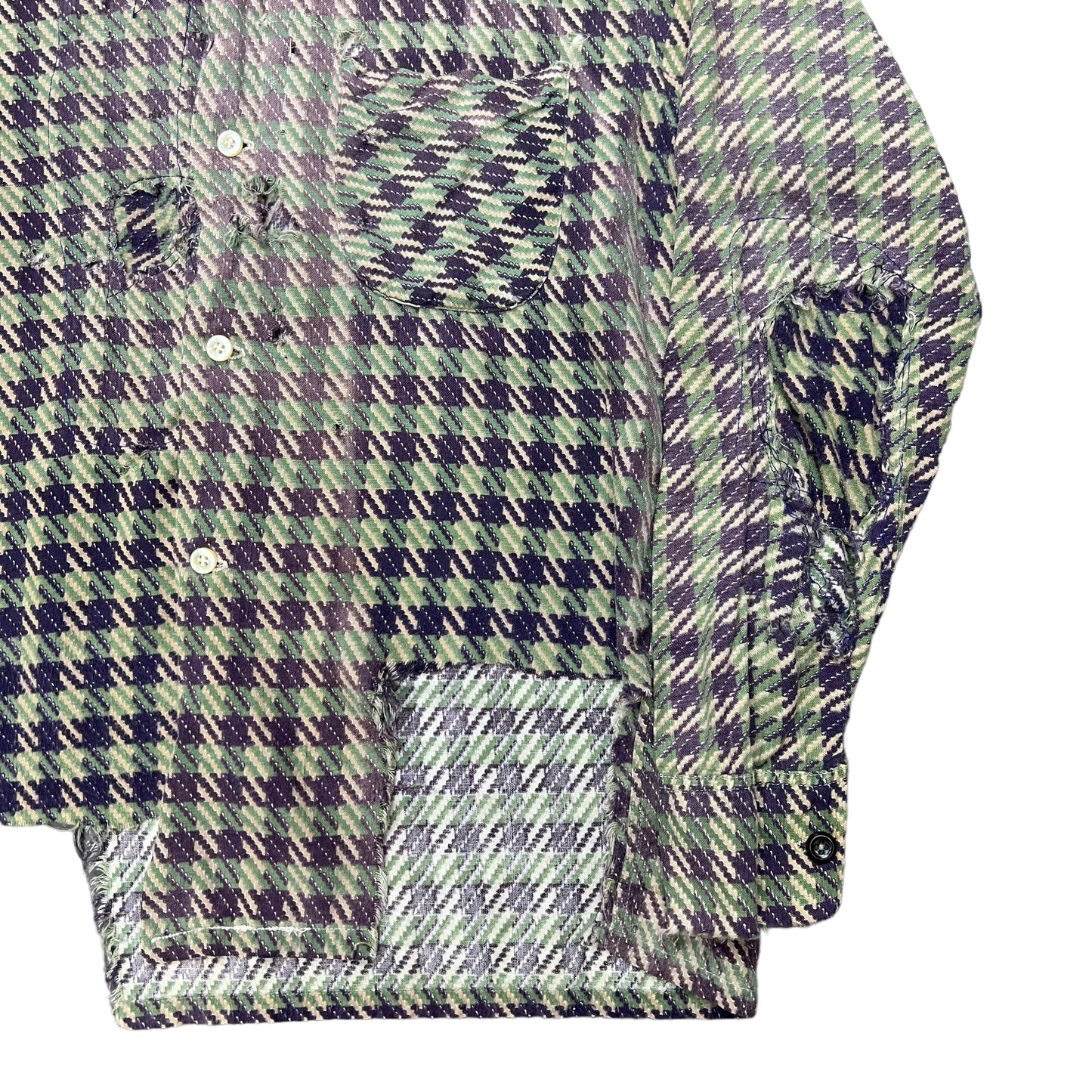 1950s Distressed green/purple houndstooth cotton shirt flannel (M)