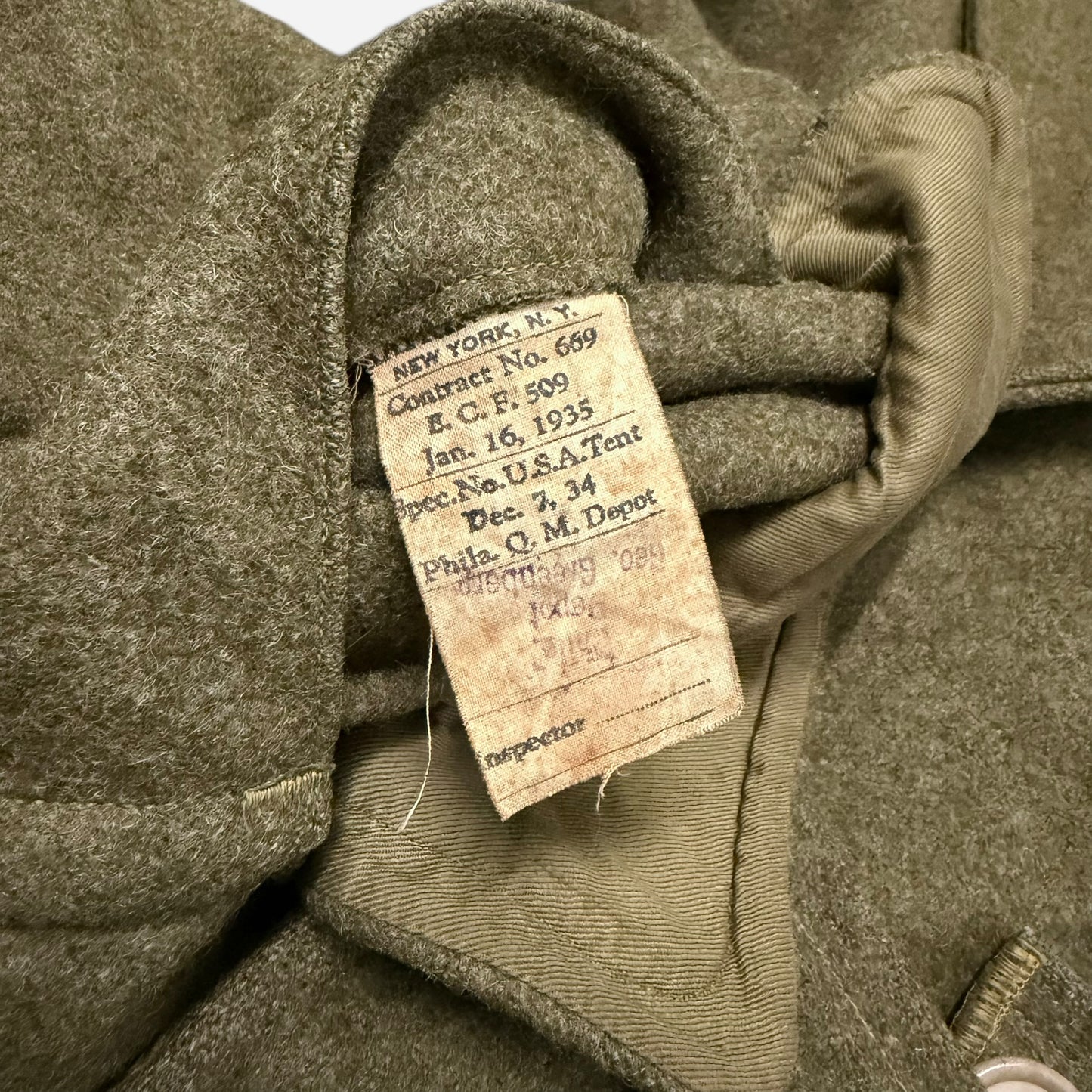 1930s Civilian Conservation Corps green wool double breasted mackinaw jacket (L)