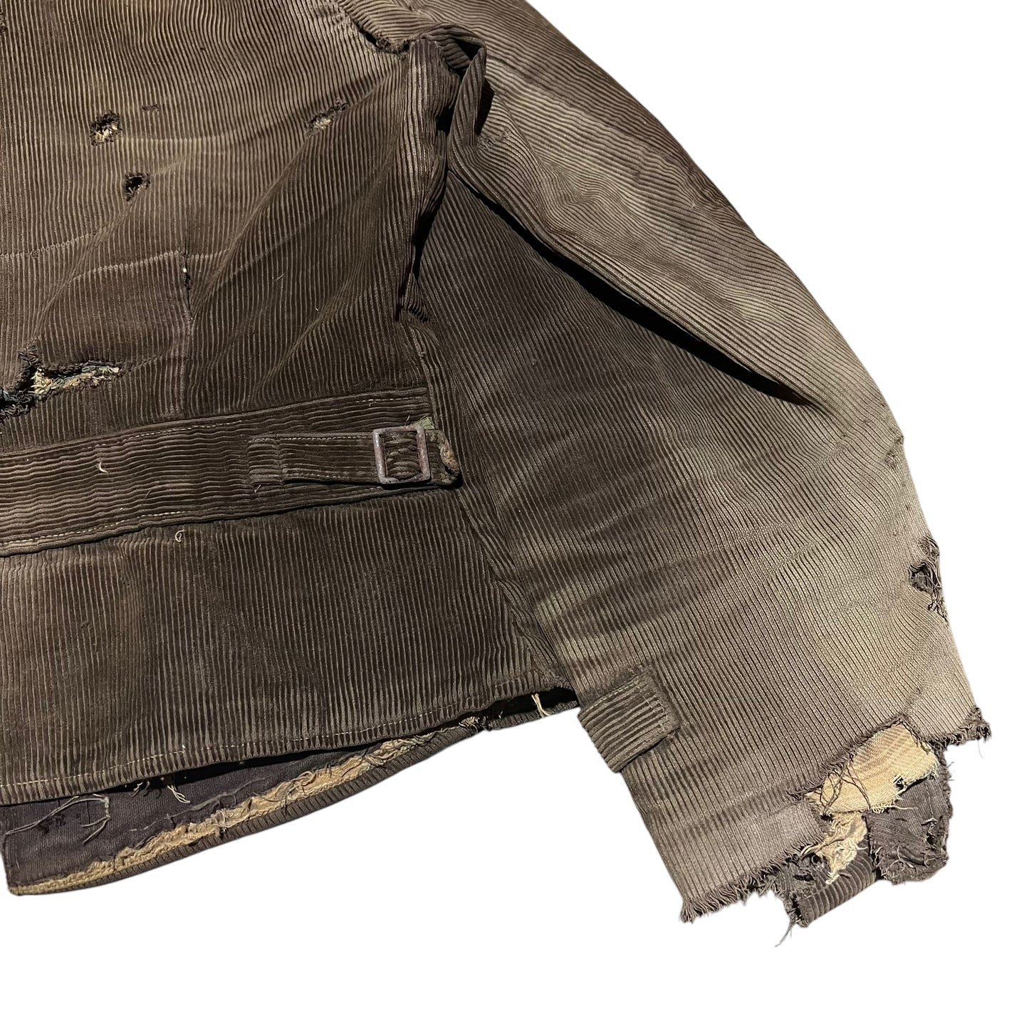 1930s Brown sun faded distressed corduroy half belt work jacket (M)