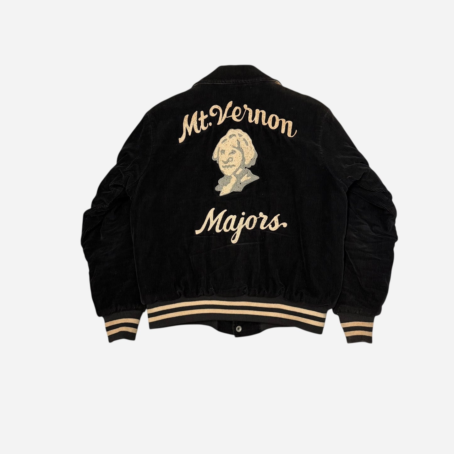 1960s Black corduroy chain stitched embroidered quilt lined jacket (M)