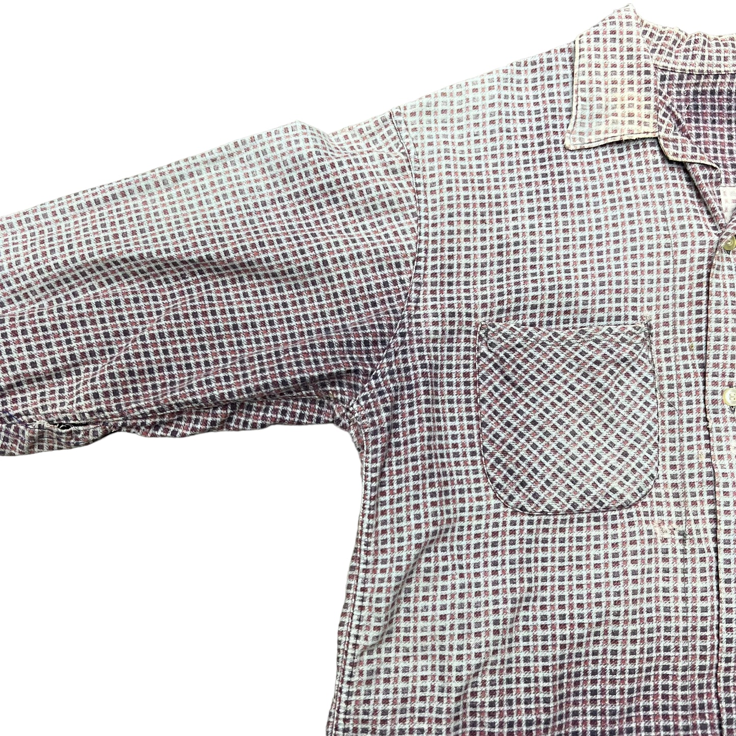 1950s Purple plaid sun faded cotton shirt flannel (M)