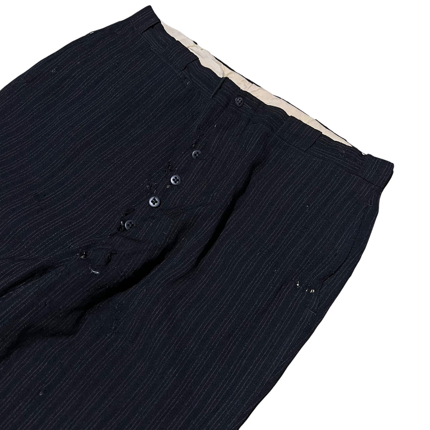 1940s Black wool striped button fly pants (36w)