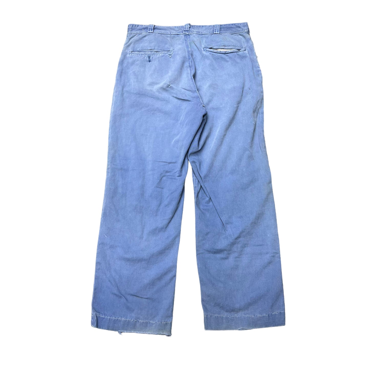 1950s Blue repaired work pants button fly (33w)