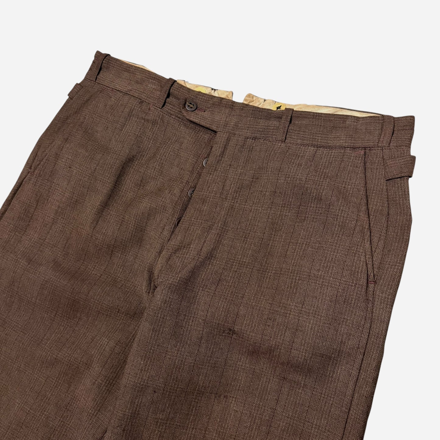 1930s Brown wool pattern side cinch pants (34w)