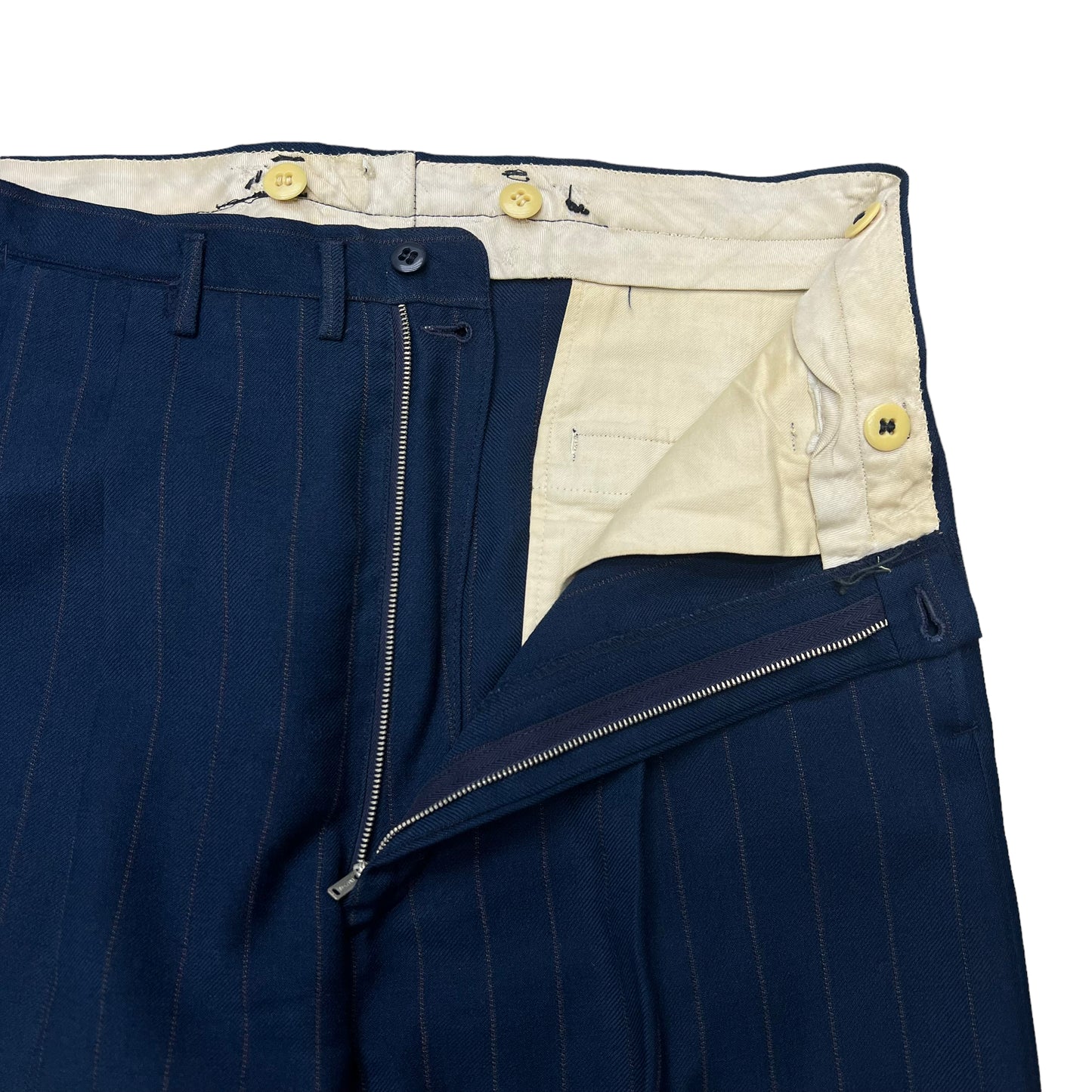 1950s Navy striped drop loop pleated trousers (30w)