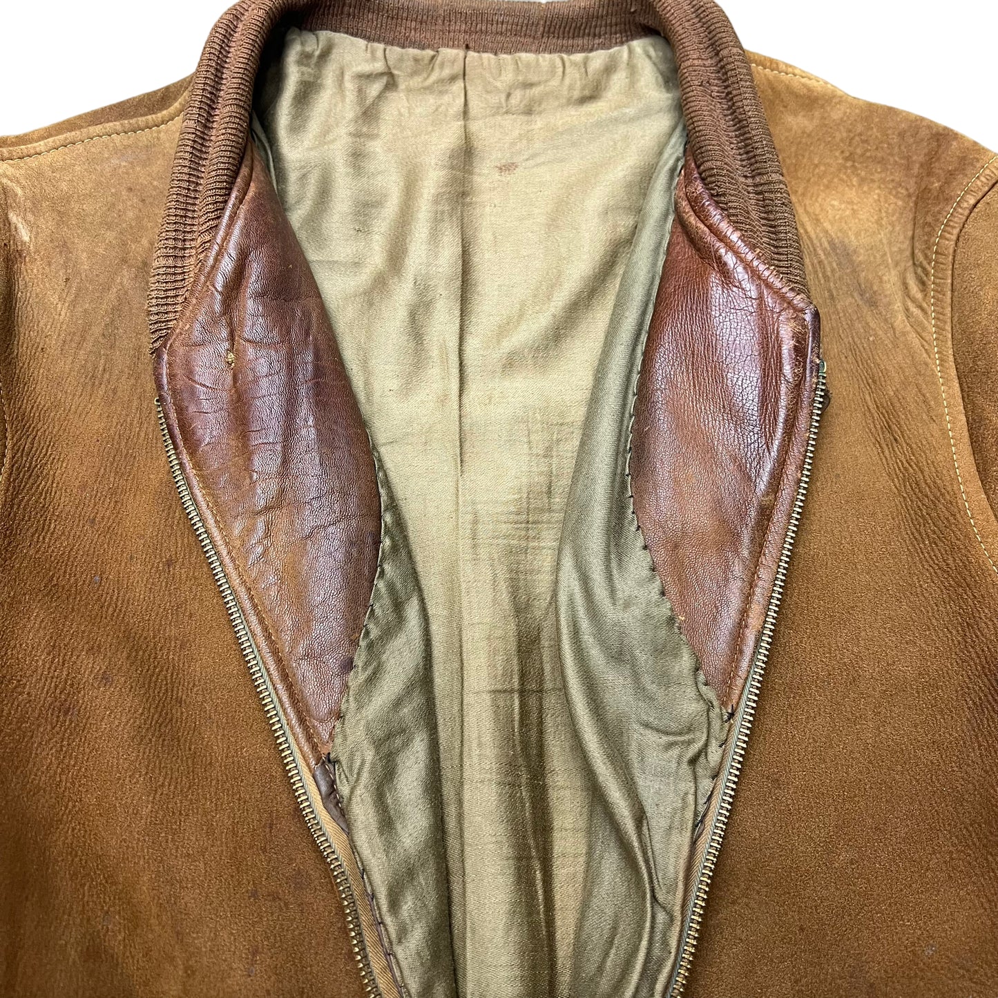 1930s Brown calfskin leather talon grommet zipper jacket (M/L)