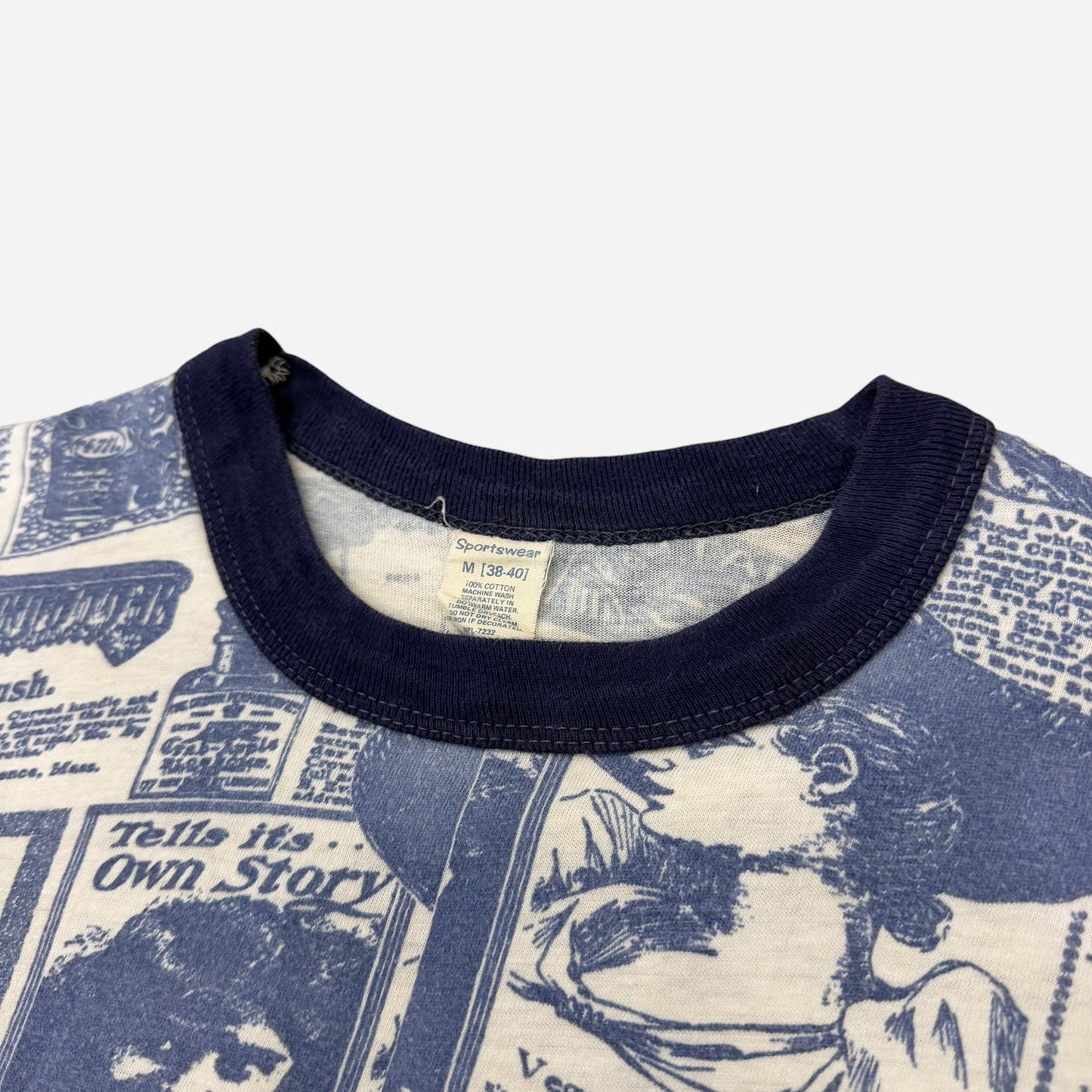 1960s Old advertisement print ringer t-shirt (M)