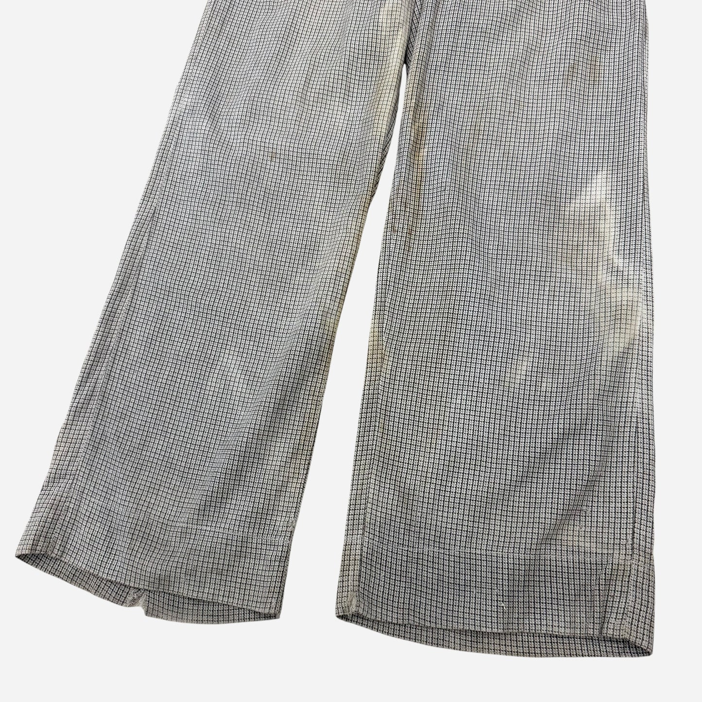 1930s Black and white cotton grid pattern side cinch button fly pants (28w)
