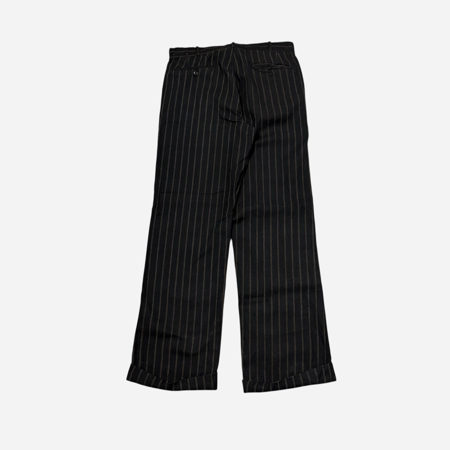 1930s Black cotton button fly striped pants (32w)