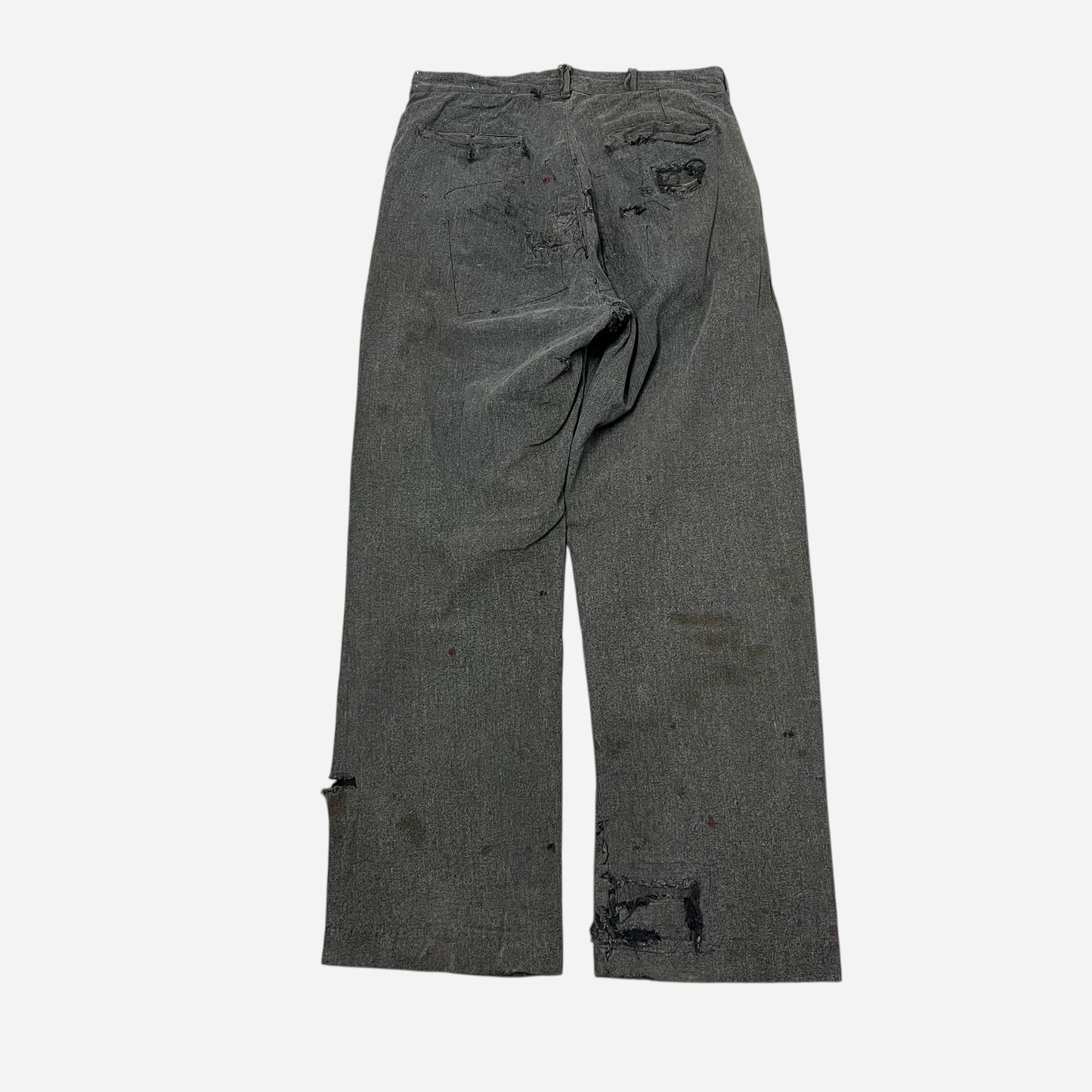1940s Heavily repaired salt & pepper button fly work pants (30w)