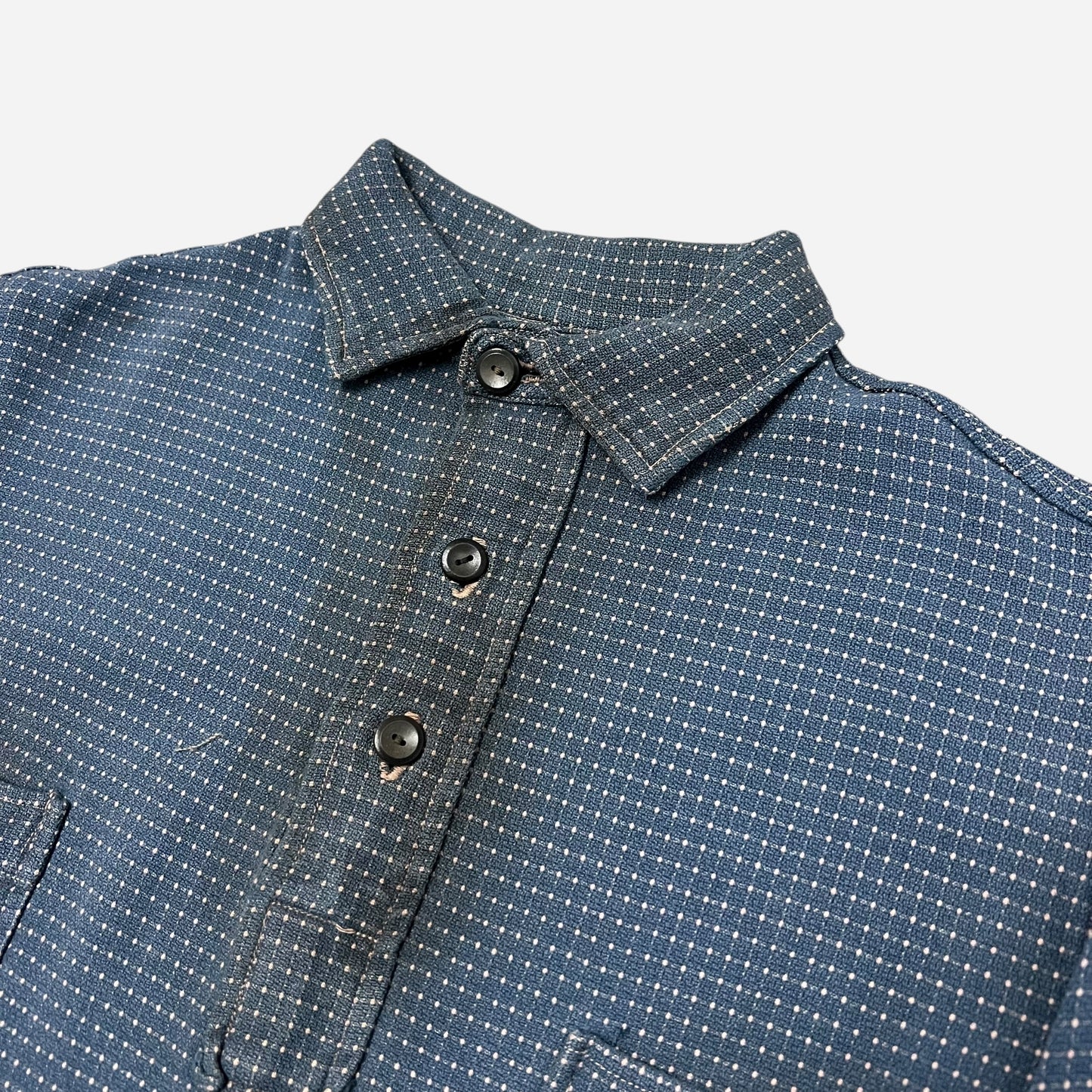 1920s Heavy cotton/ jacquard blue polka dot pattern shirt (S/M)