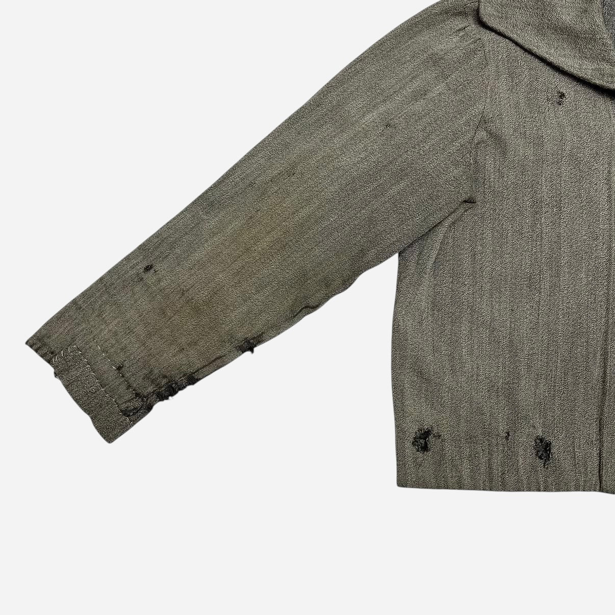 1920s Homemade cotton salt & pepper shawl collar shirt jacket (S)