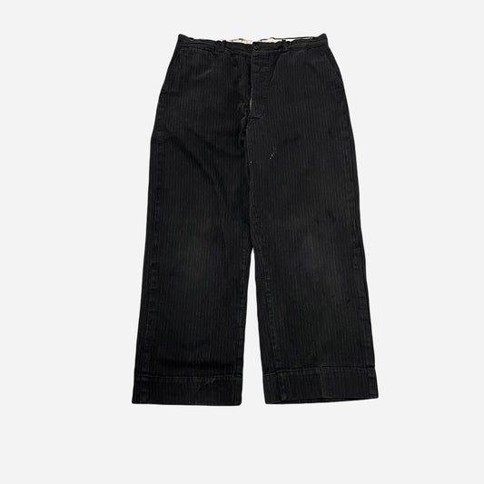 1930s Black heavy cotton button fly striped work pants (33w)