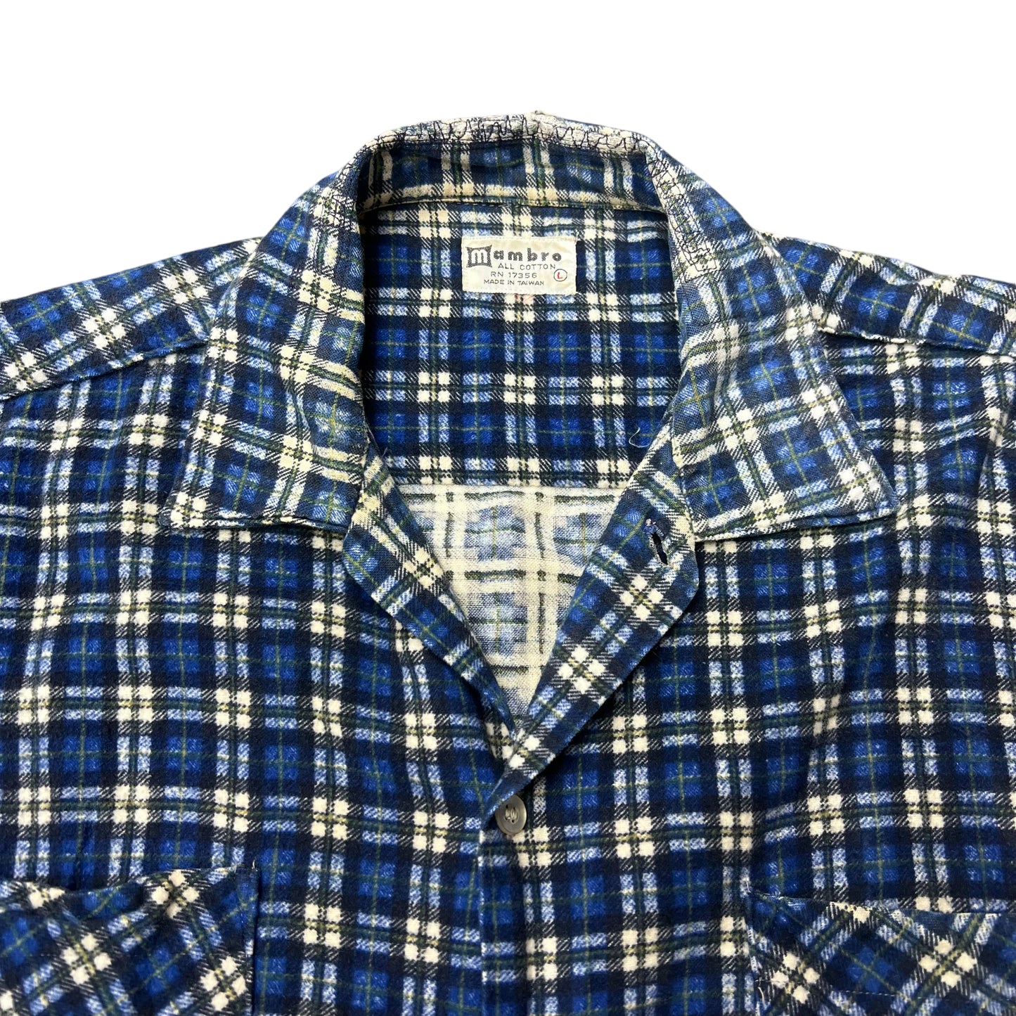 1960s Blue plaid cotton printed shirt flannel (L)