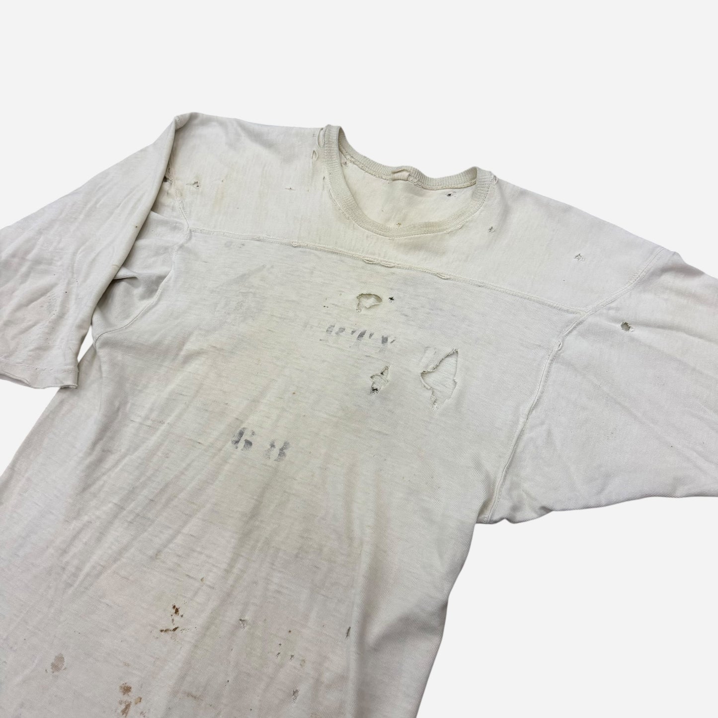 1950s Thrashed white cotton athletic jersey shirt (M)